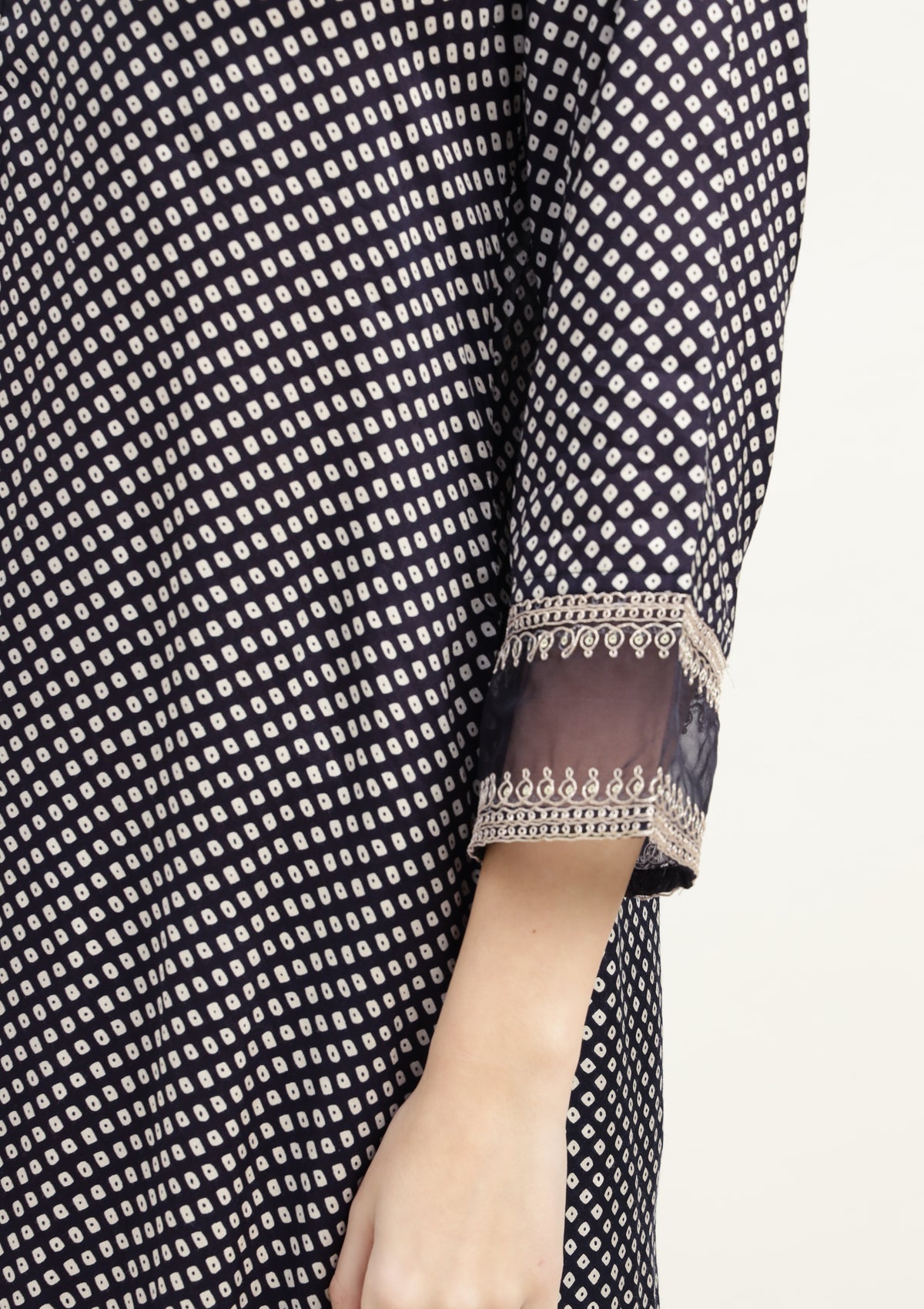 Bandhej Silk Blend Kurta Set Stitched with Dori and Sequins work