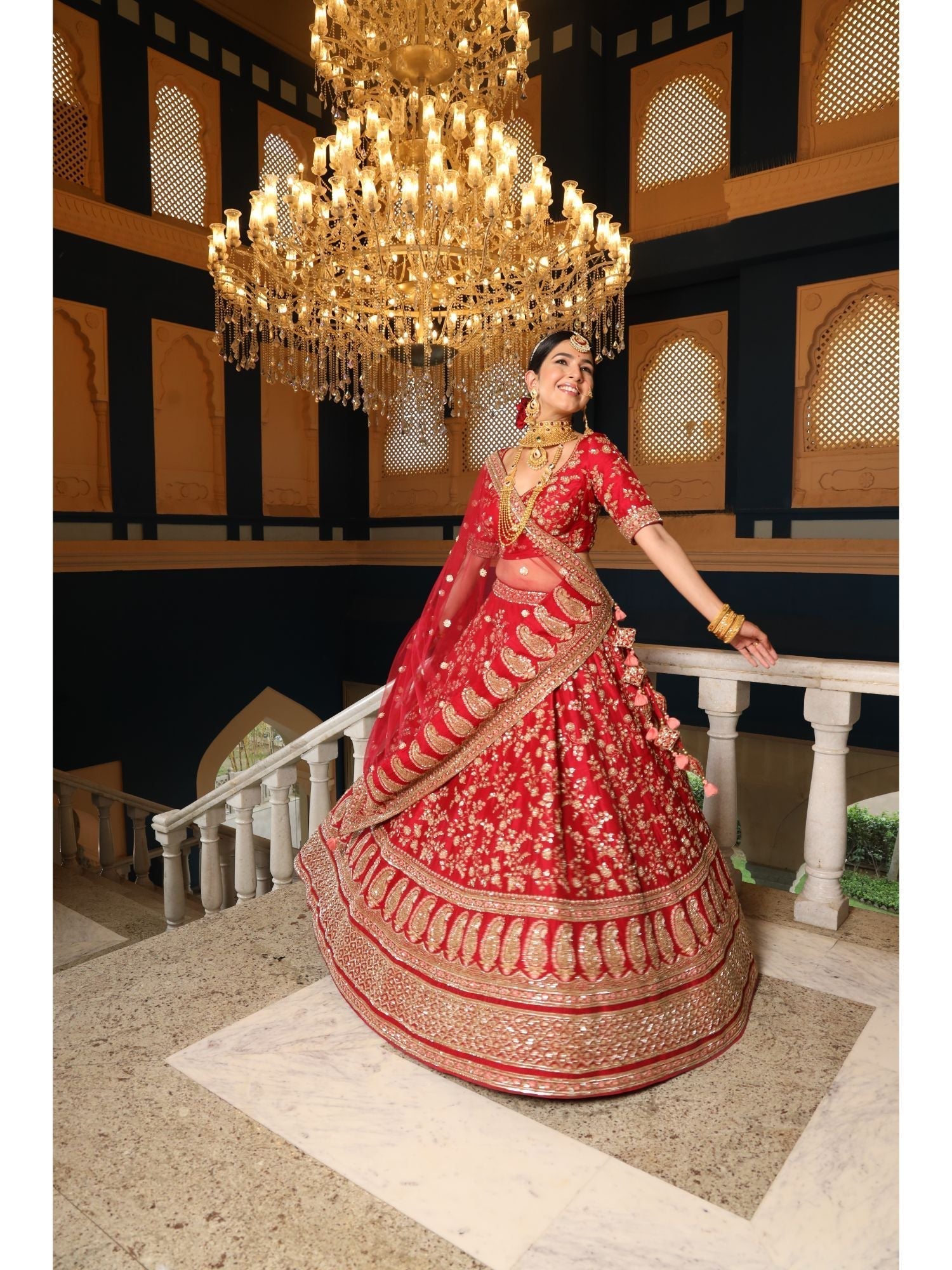Raw silk  Lehenga with Cutdana, Sequins, Thread work.