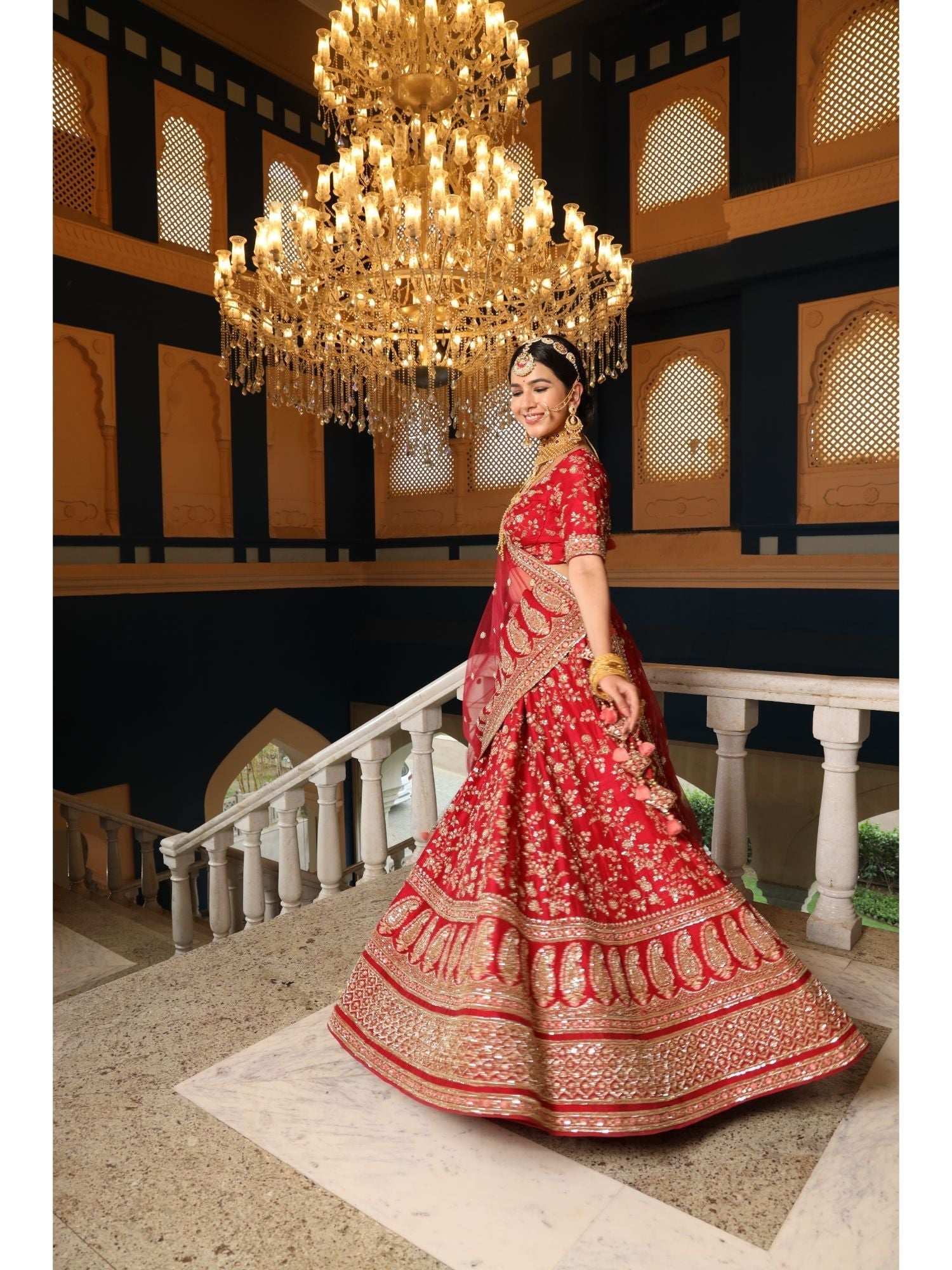 Raw silk  Lehenga with Cutdana, Sequins, Thread work.