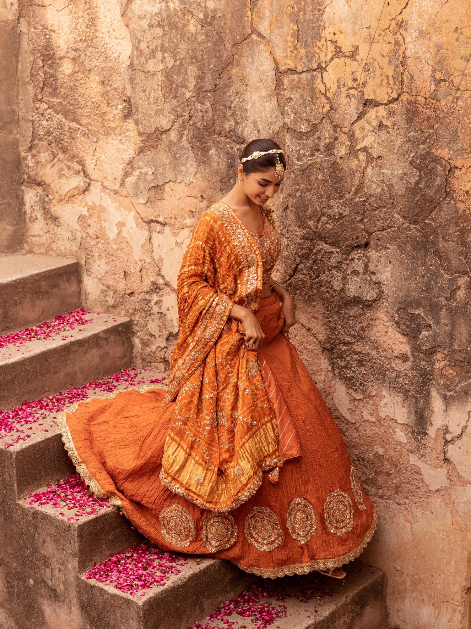 Ghatchola Bandhej Silk Lehenga with Zardozi work.