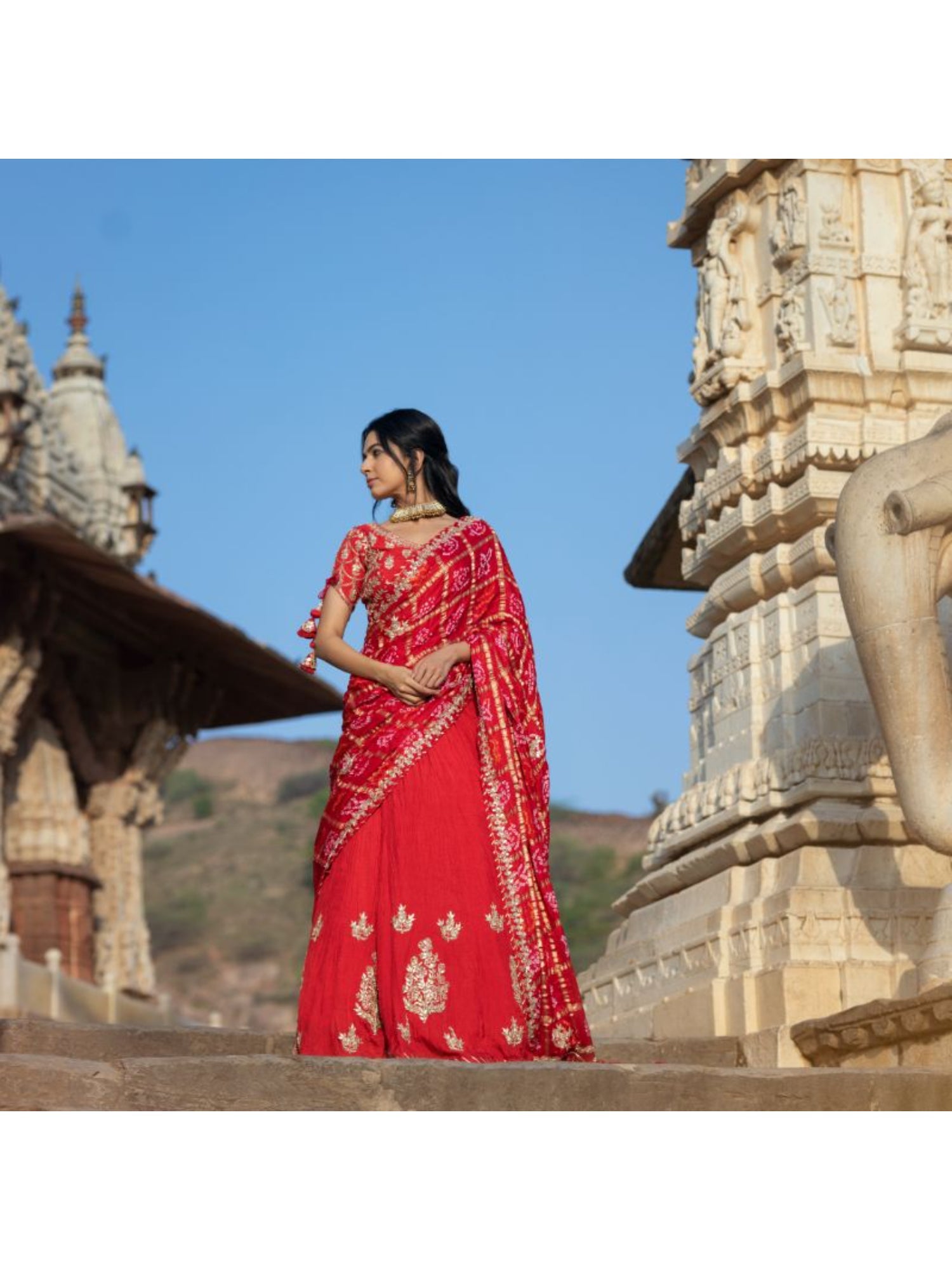 Silk Lehenga with Gota Patti, Zari, Ghatchola work.