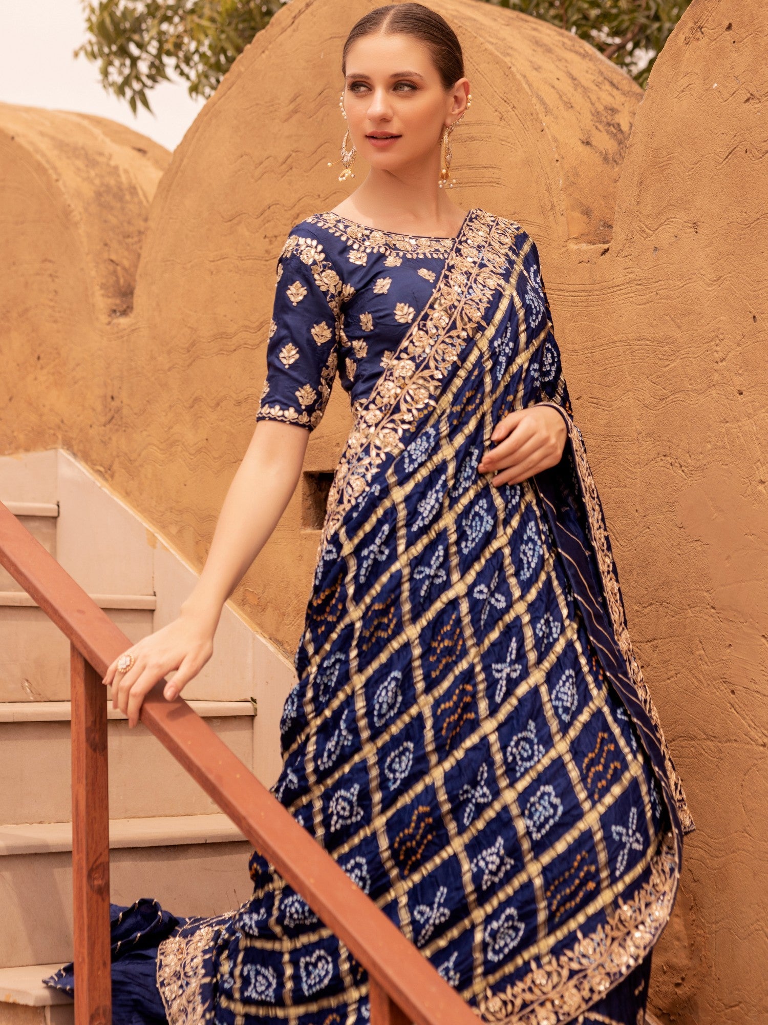 Ghatchola Bandhej Silk Lehenga with Zardozi work.