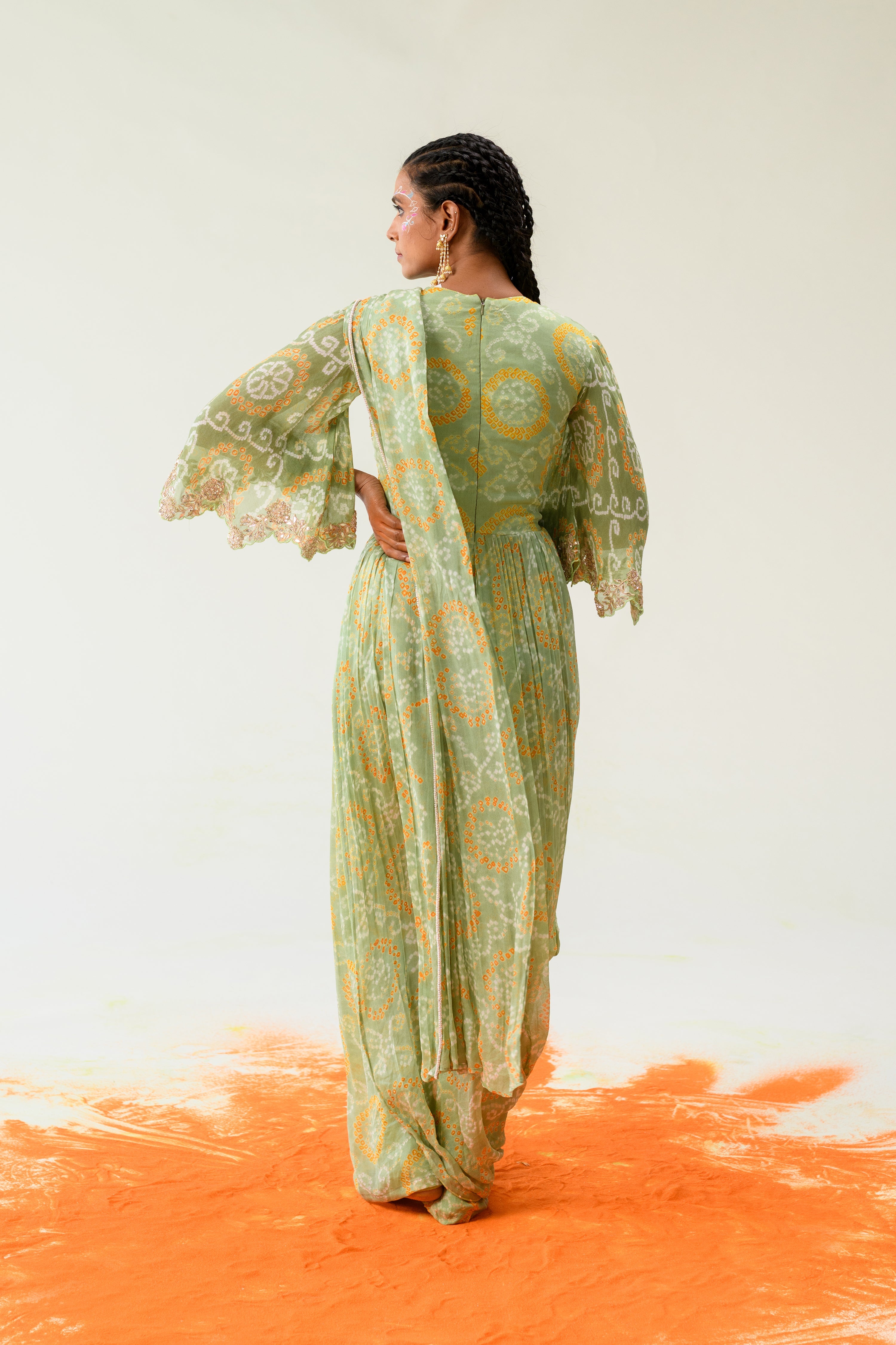 Georgette Bandhej Suit with Gota Patti, Zardosi, Thread work.