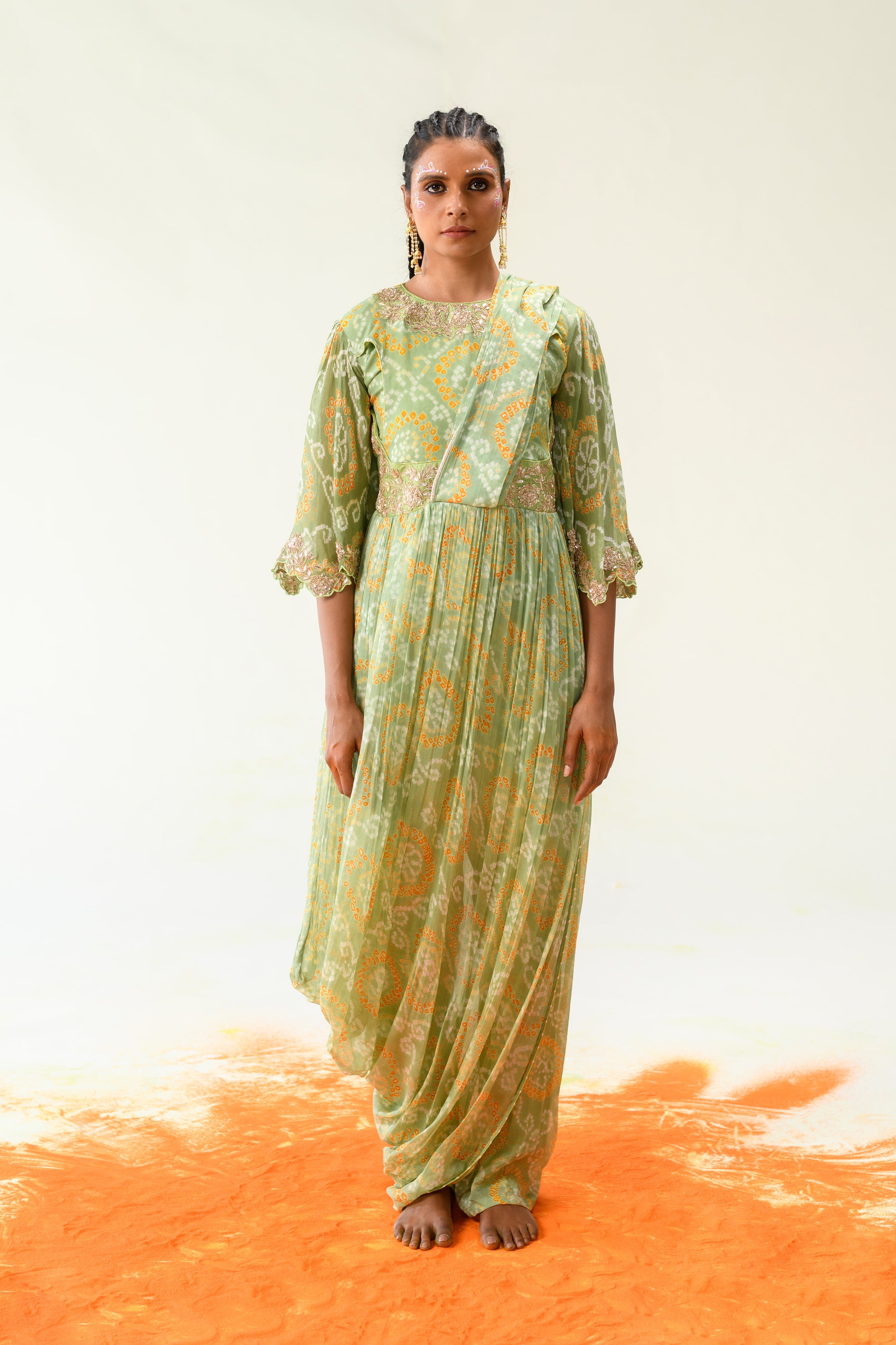 Georgette Bandhej Suit with Gota Patti, Zardosi, Thread work.