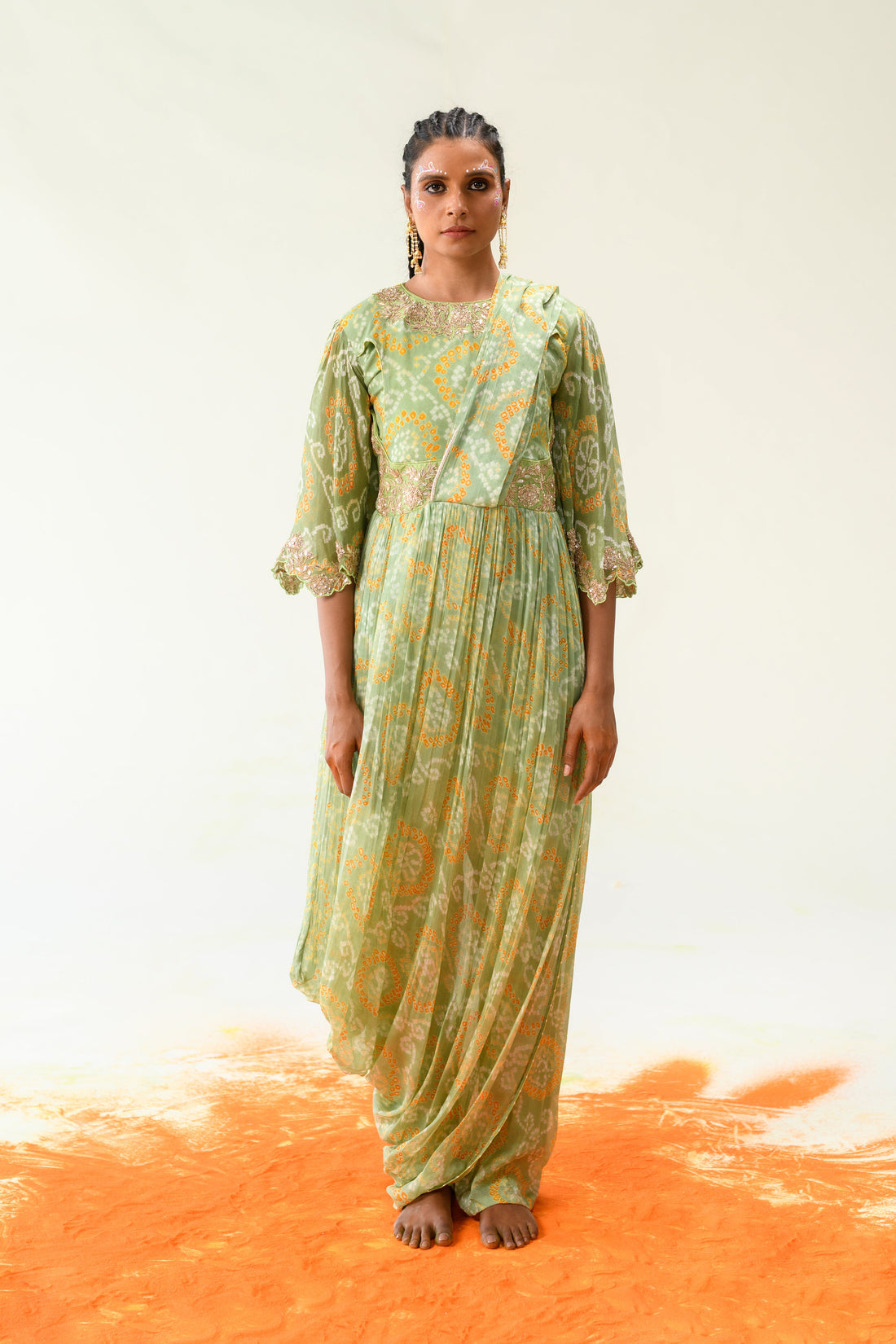 Georgette Bandhej Suit with Gota Patti, Zardosi, Thread work.
