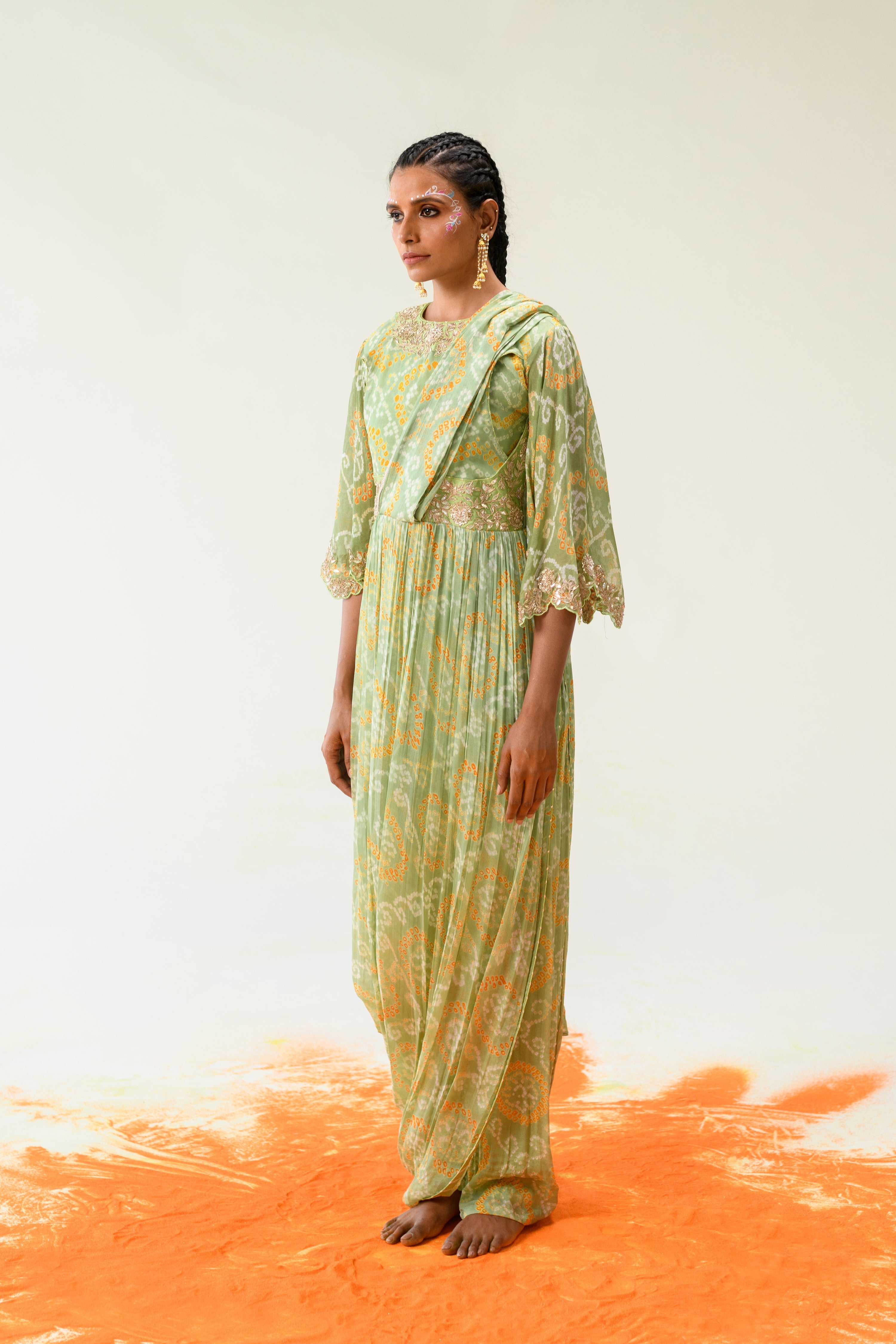 Georgette Bandhej Suit with Gota Patti, Zardosi, Thread work.