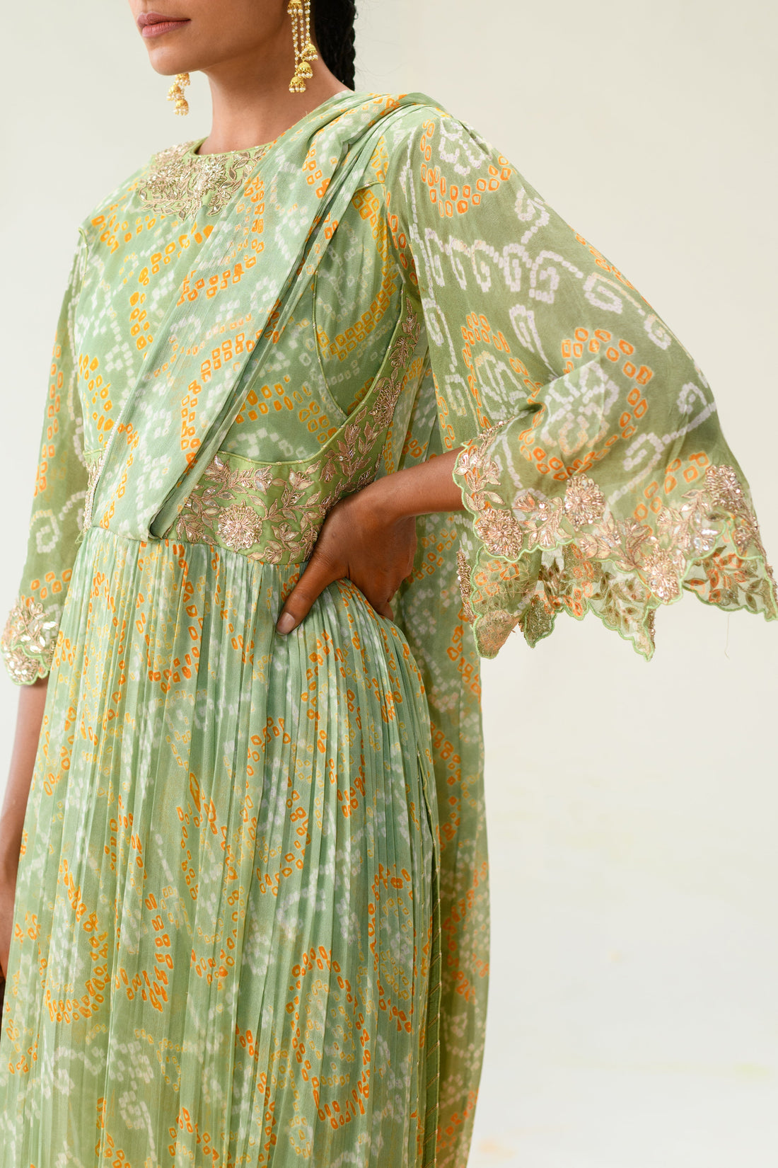 Georgette Bandhej Suit with Gota Patti, Zardosi, Thread work.