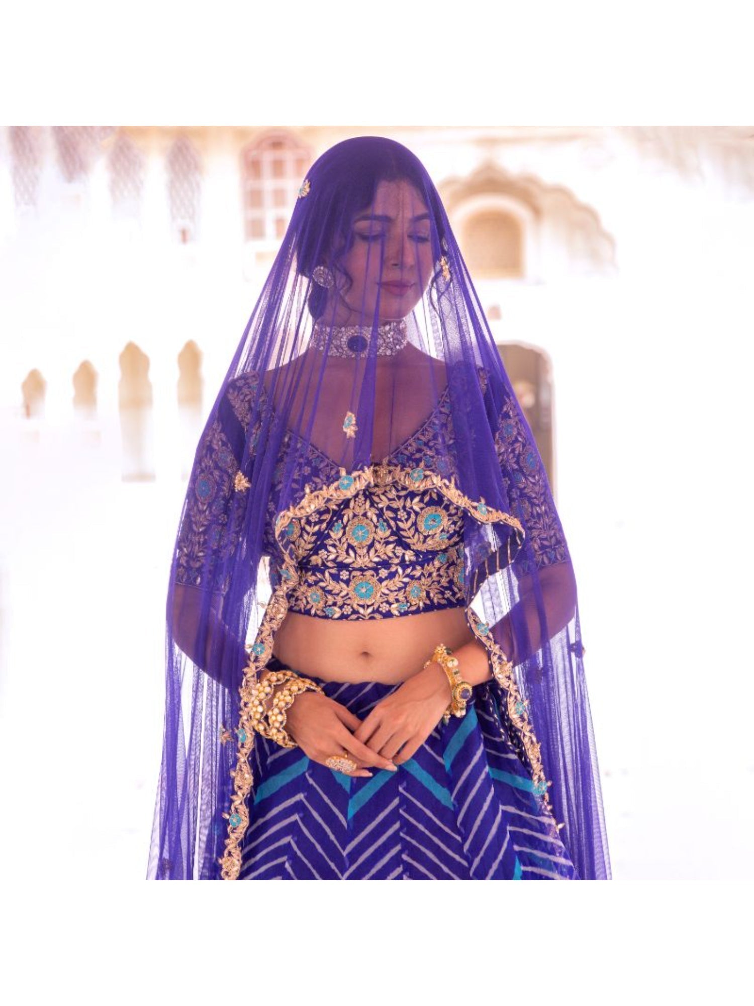 Leheriya Organza Lehenga with Gota Patti, Thread work.