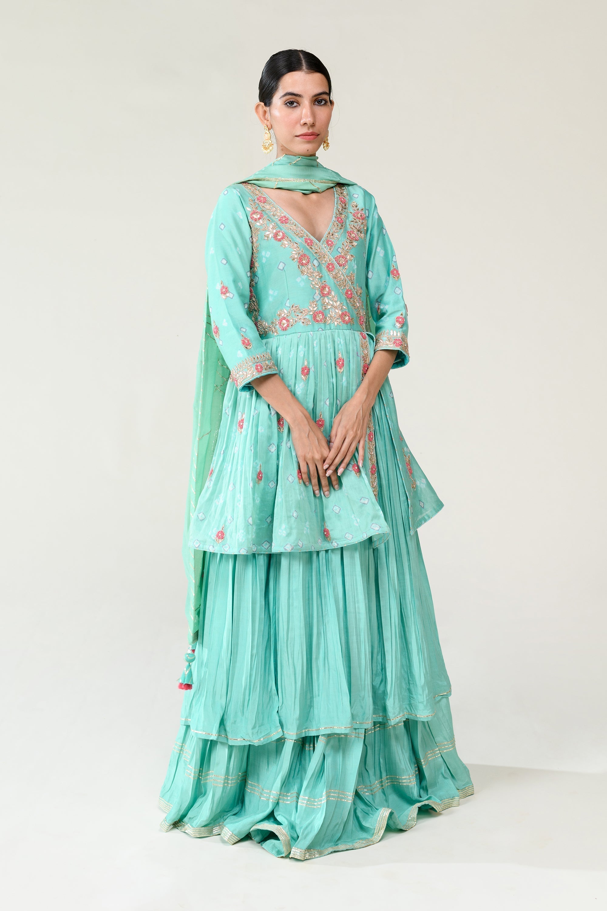 Chanderi Bandhej Suit with Gota Patti, Zardosi, Thread work.