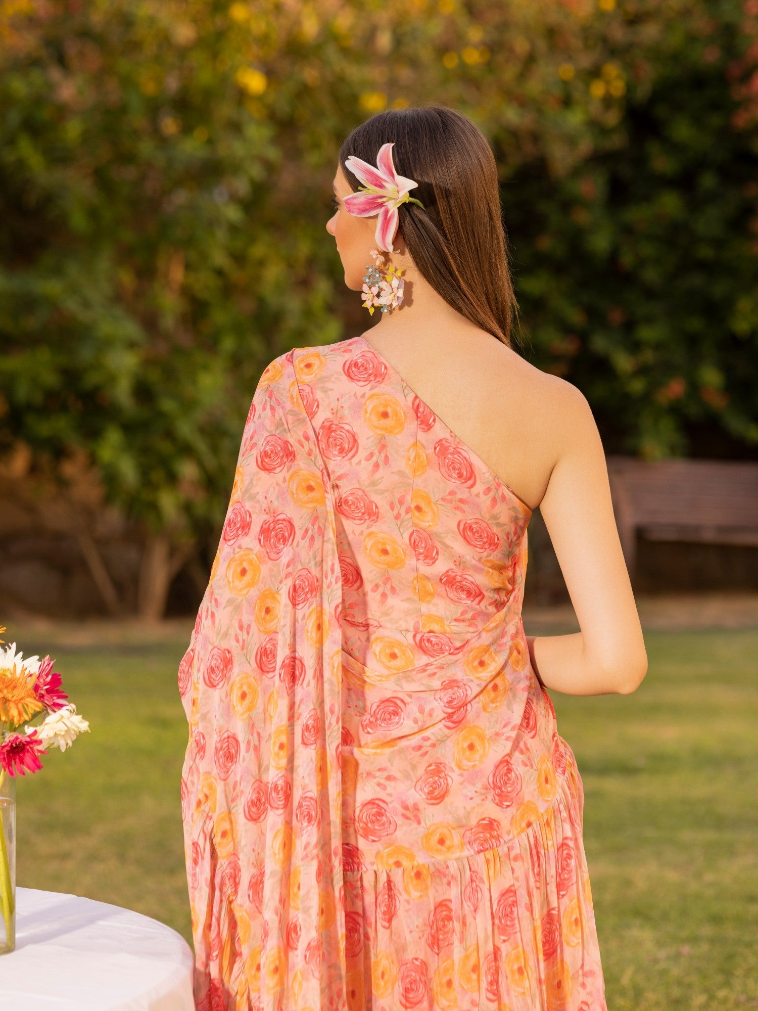 Digital Printed Pre-stitched Art Georgette Ruffle Saree