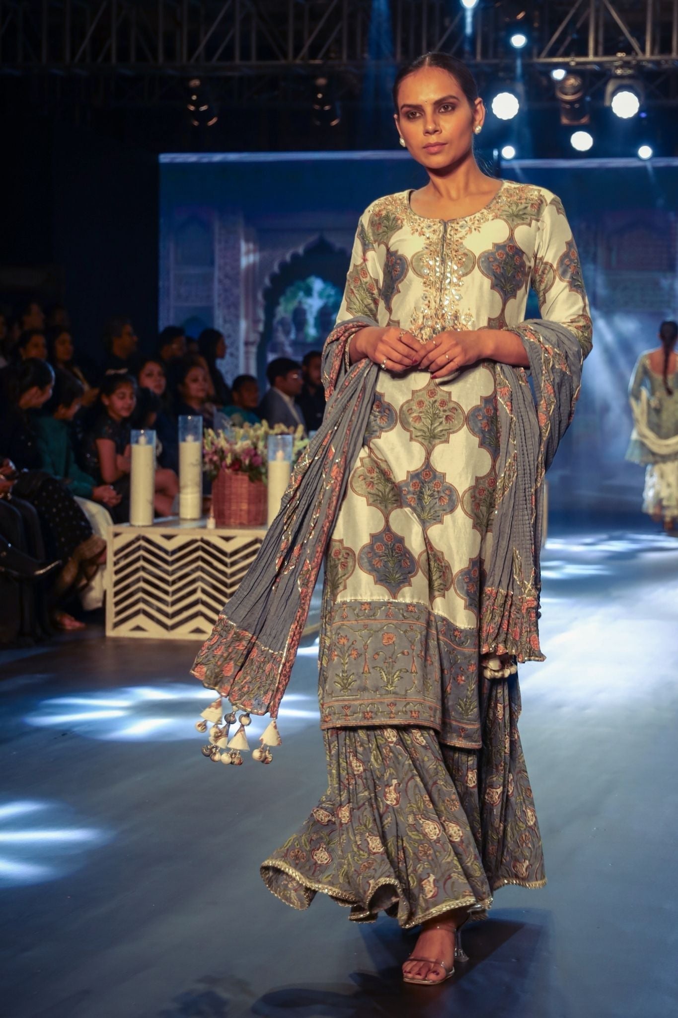 Embroidered Printed Chanderi Suit with Gota Patti work