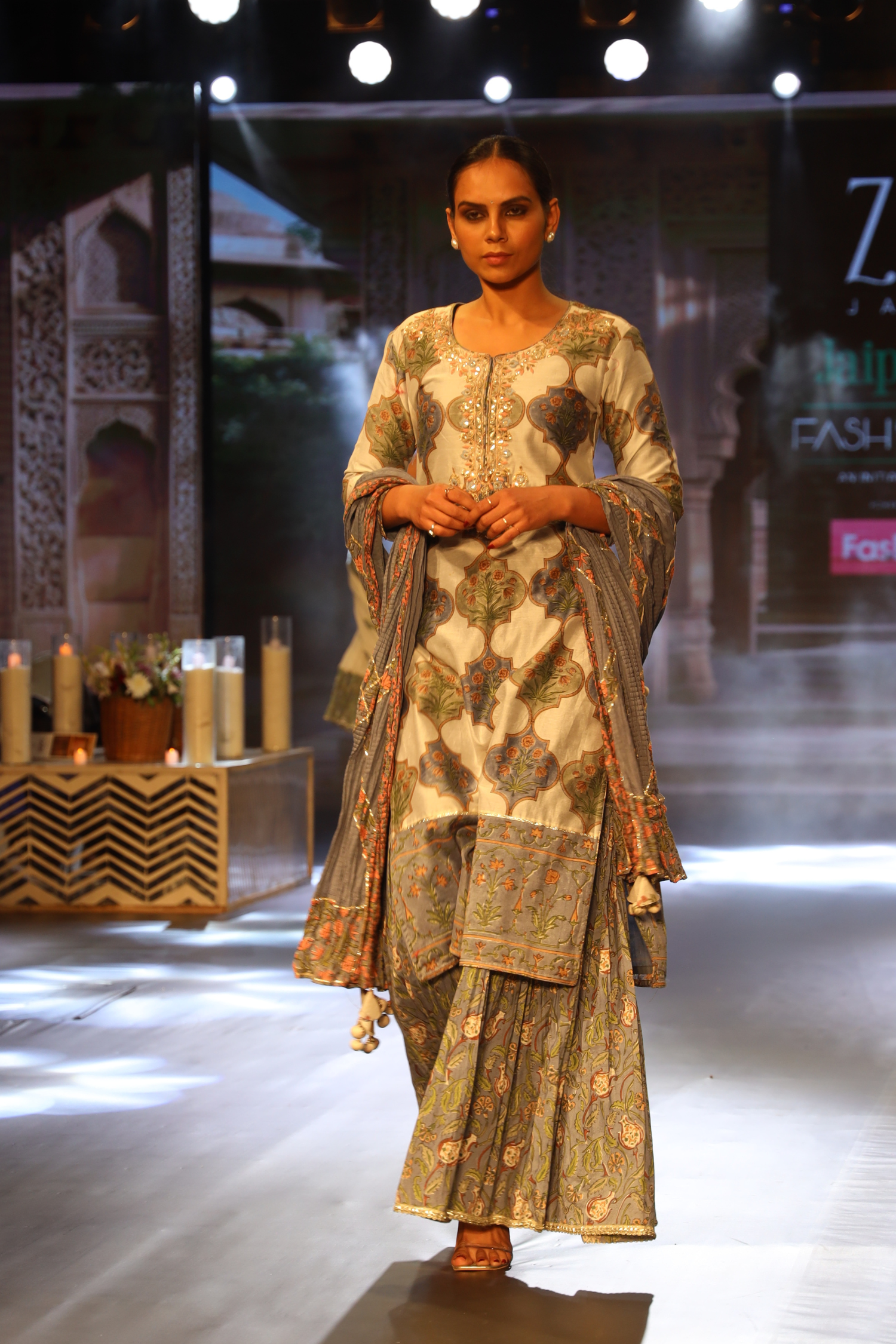 Embroidered Printed Chanderi Suit with Gota Patti work