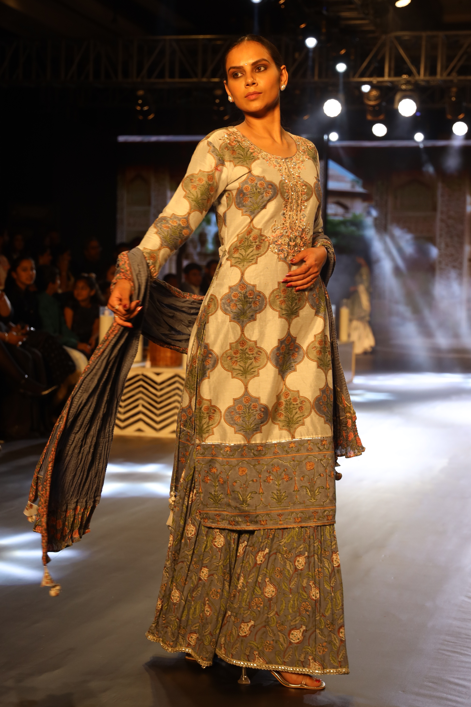 Embroidered Printed Chanderi Suit with Gota Patti work