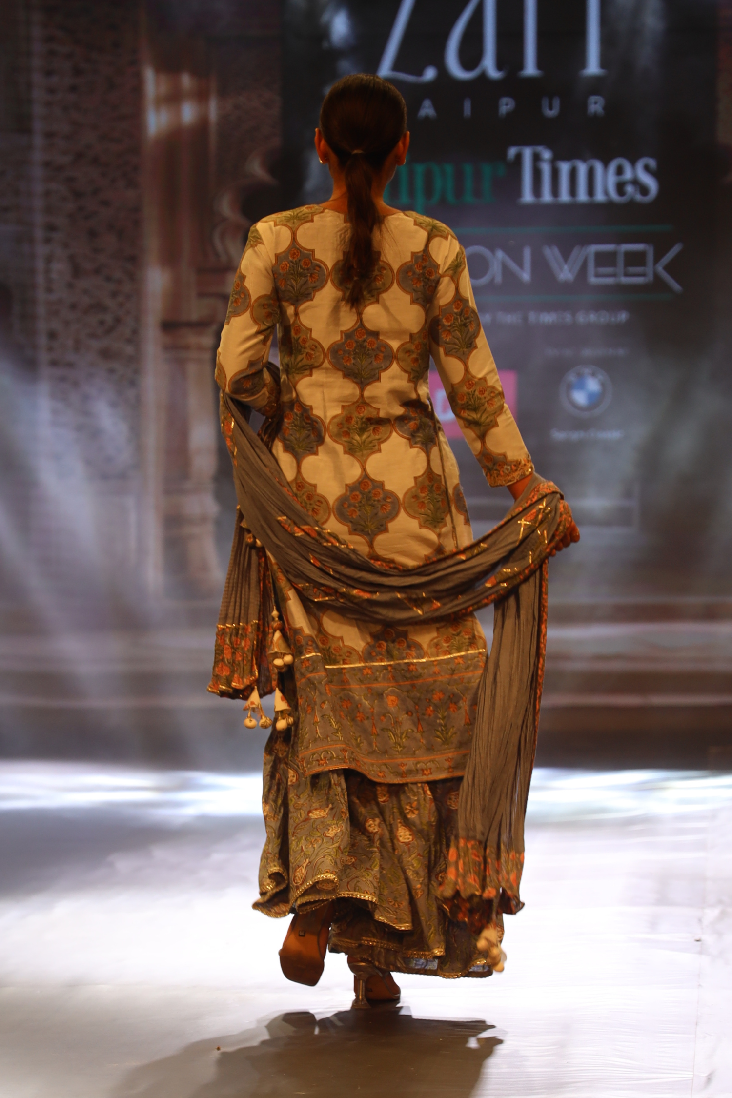 Embroidered Printed Chanderi Suit with Gota Patti work