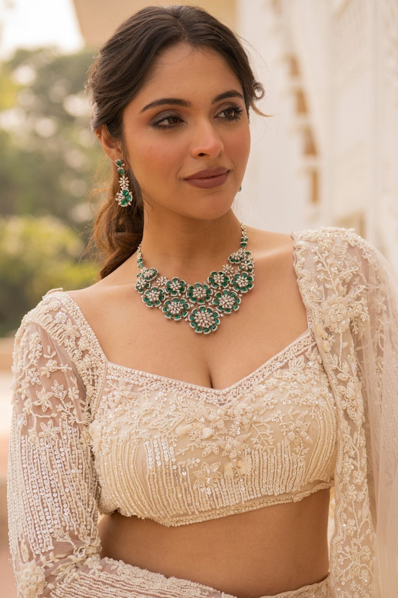 Elegant Net Lehenga Embroidered with Pearl, Sequins and Stone work.