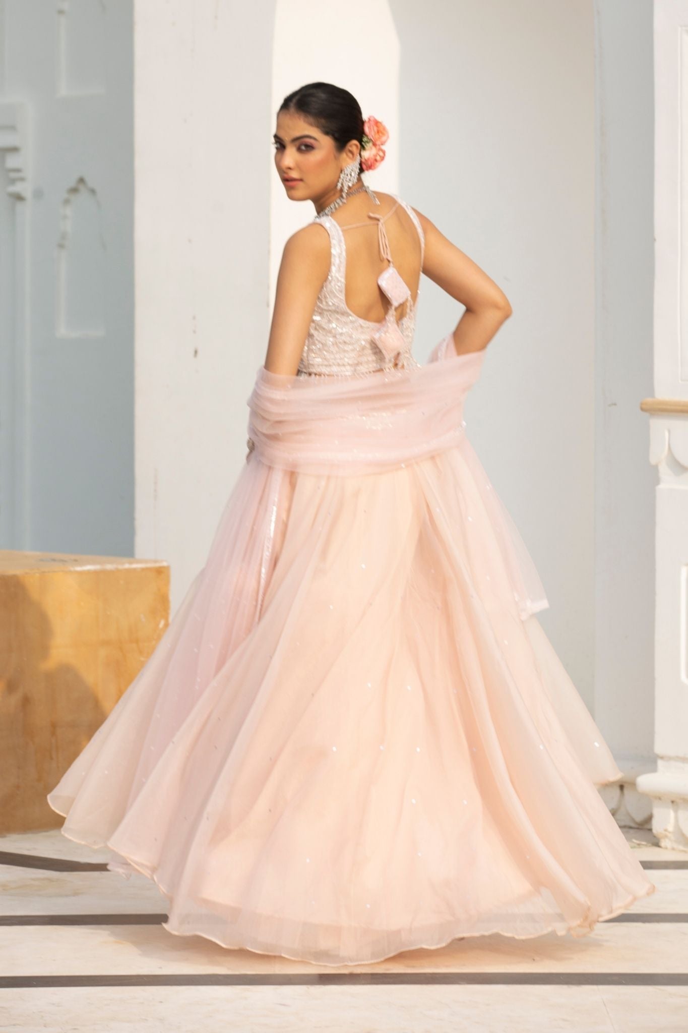 Organza Lehenga with Cutdana, Pearl and Sequins work