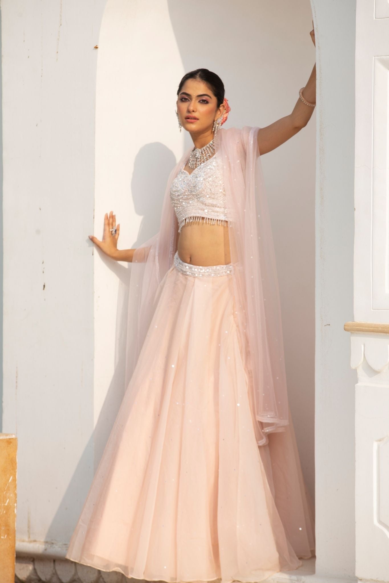 Organza Lehenga with Cutdana, Pearl and Sequins work
