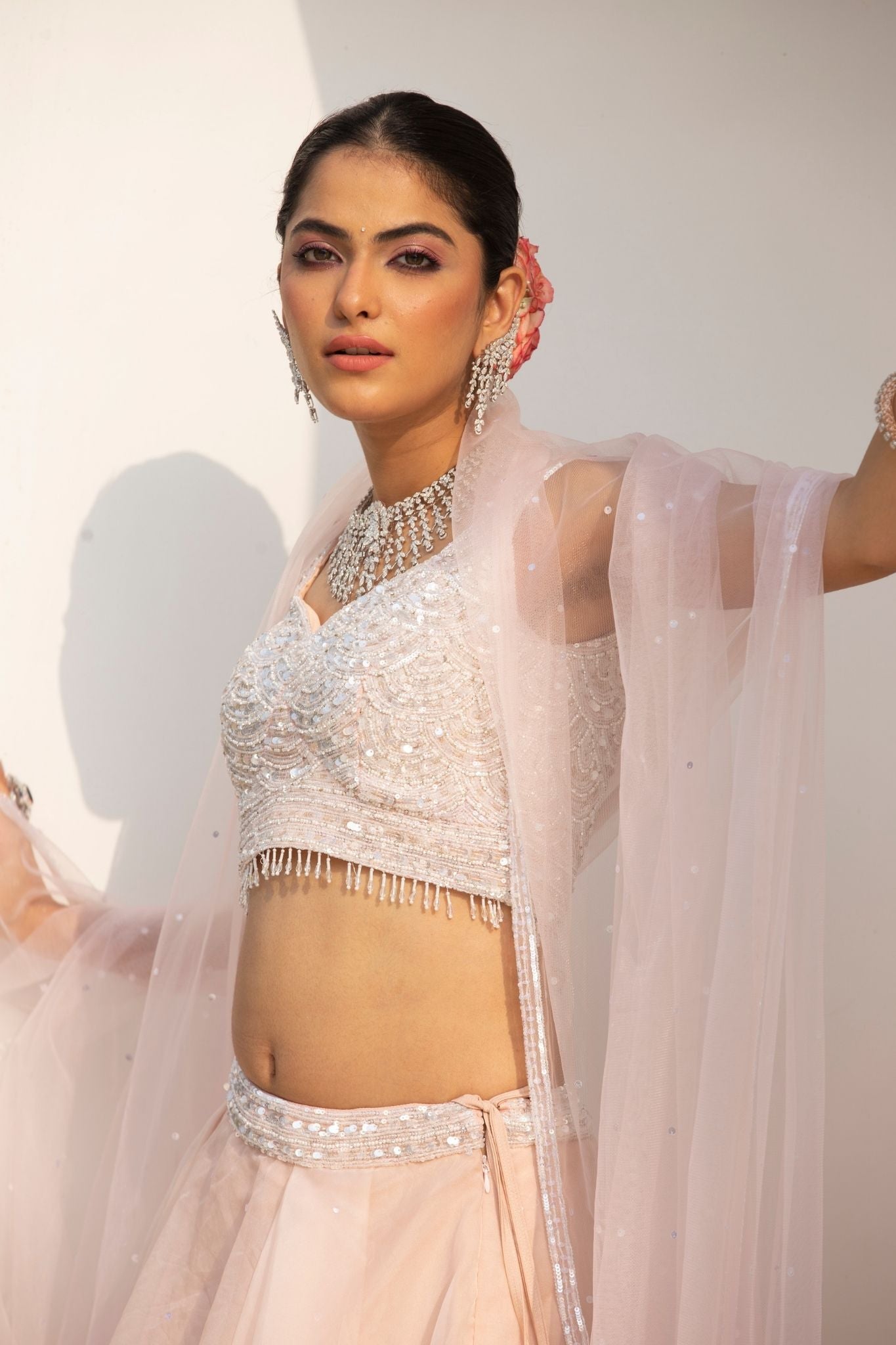 Organza Lehenga with Cutdana, Pearl and Sequins work