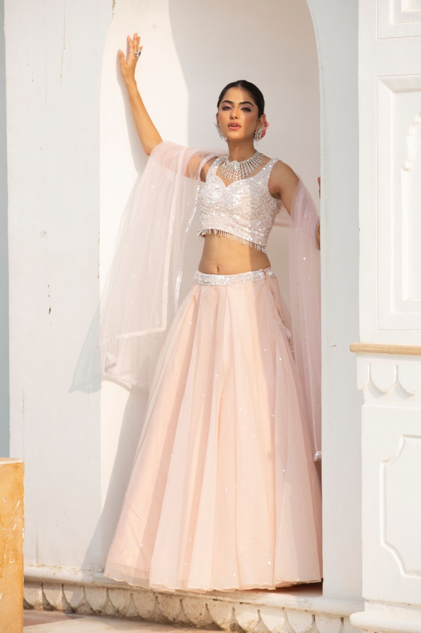 Organza Lehenga with Cutdana, Pearl and Sequins work