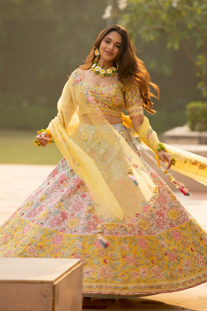 Embroidered Silk Lehenga with Pearl work