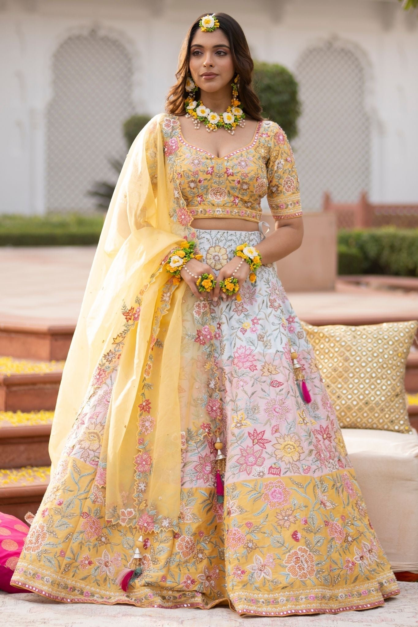 Embroidered Silk Lehenga with Pearl work