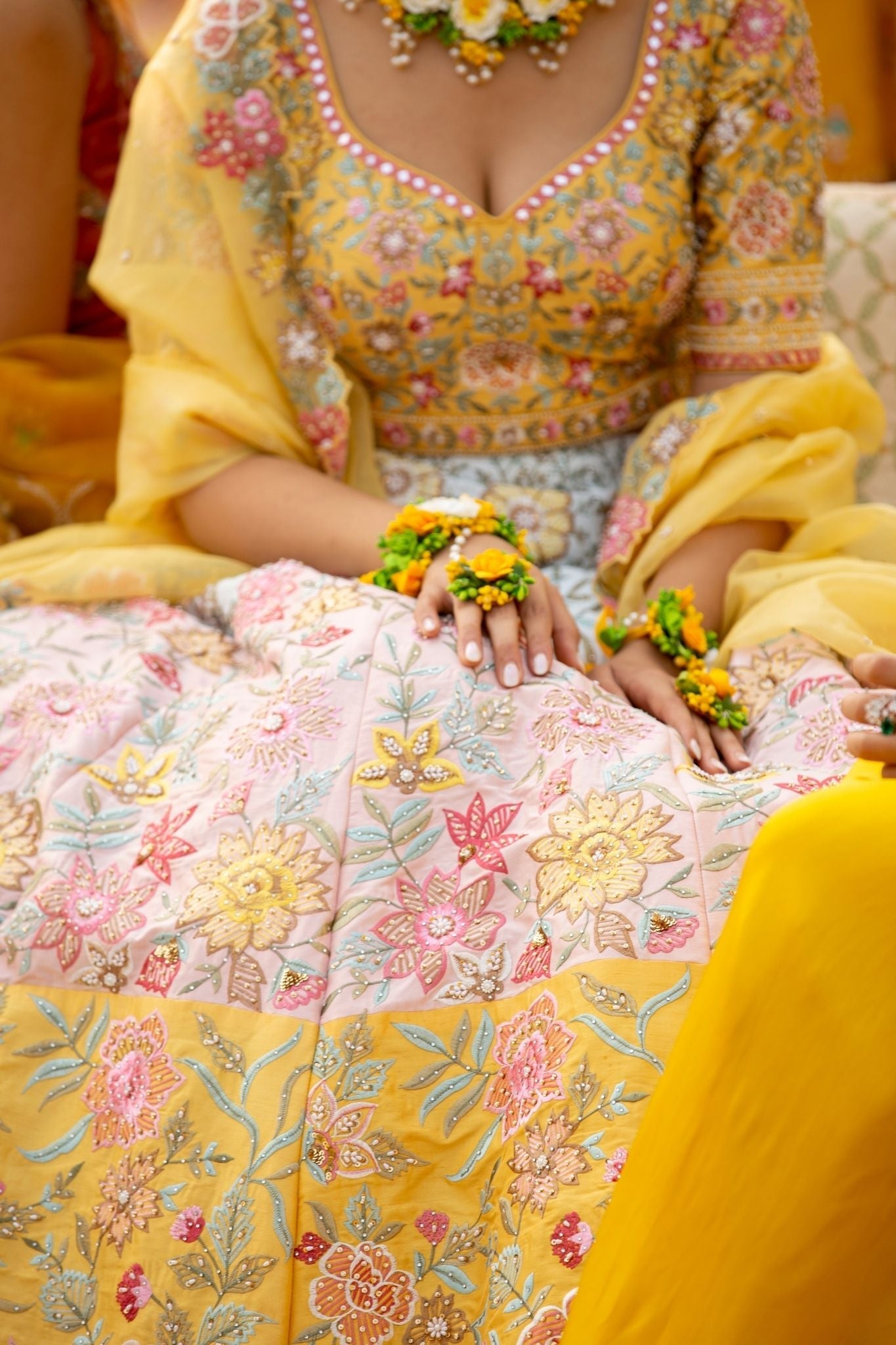 Embroidered Silk Lehenga with Pearl work