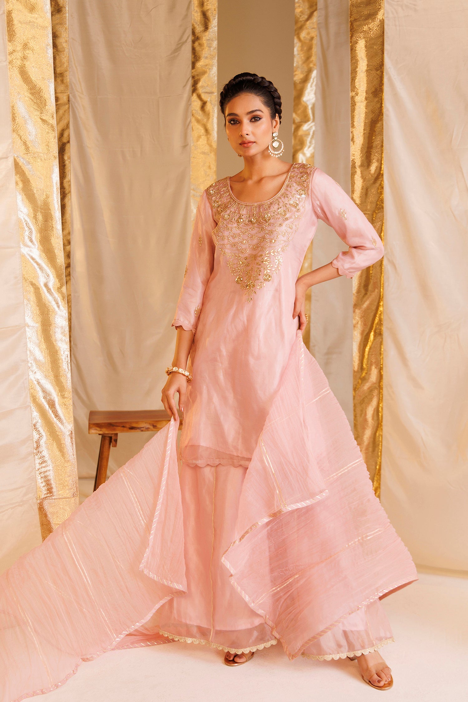 Pure Tissue Suit with Gota Patti, Pearl, Thread and Zardozi work