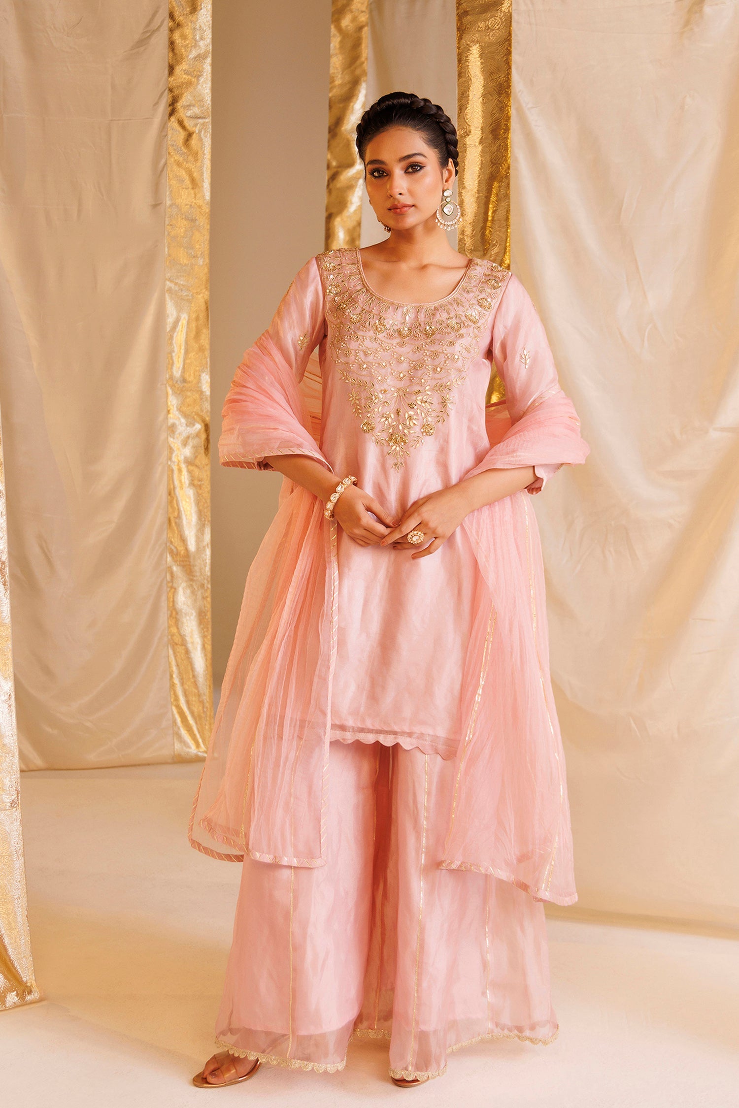 Pure Tissue Suit with Gota Patti, Pearl, Thread and Zardozi work