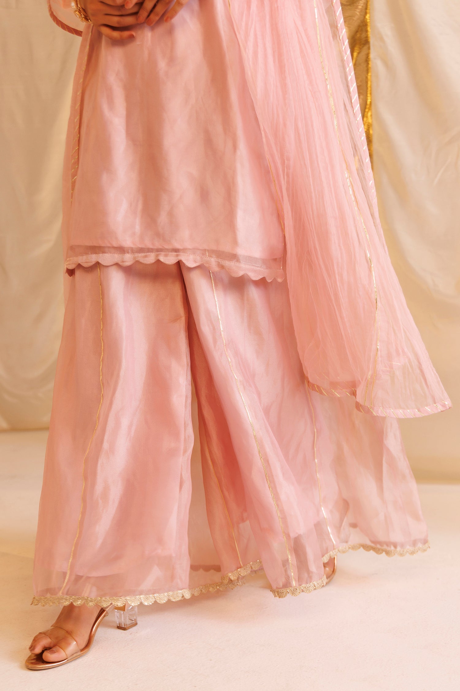 Pure Tissue Suit with Gota Patti, Pearl, Thread and Zardozi work