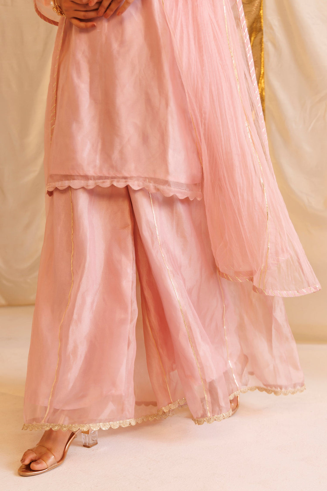 Pure Tissue Suit with Gota Patti, Pearl, Thread and Zardozi work