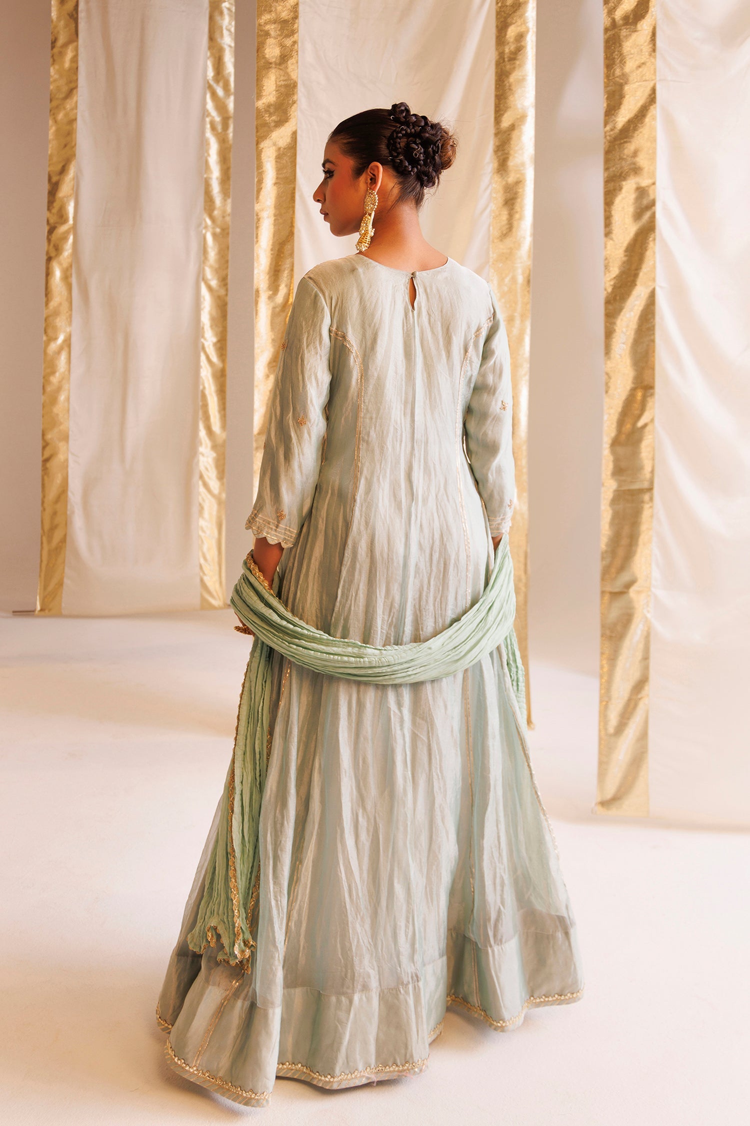 Tissue Anarkali Suit with Pearl, Thread and Zardozi work