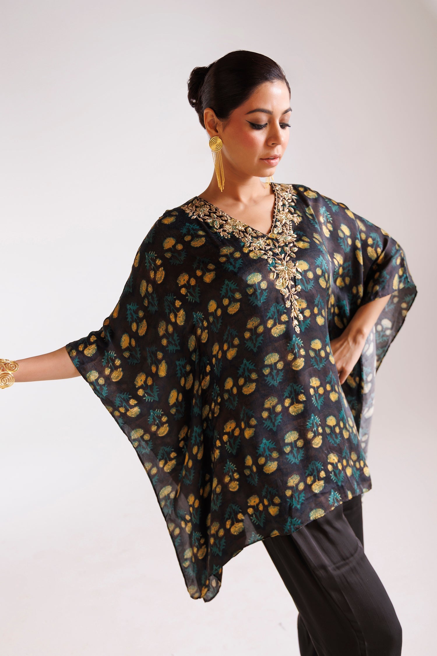 Printed Silk Indowestern with Thread and Zardozi work