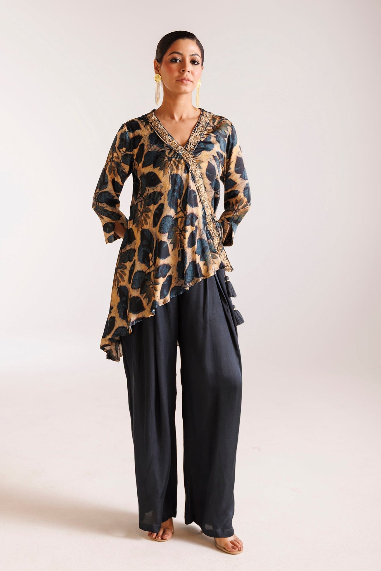 Printed Silk Indowestern with Pearl and Zardozi work