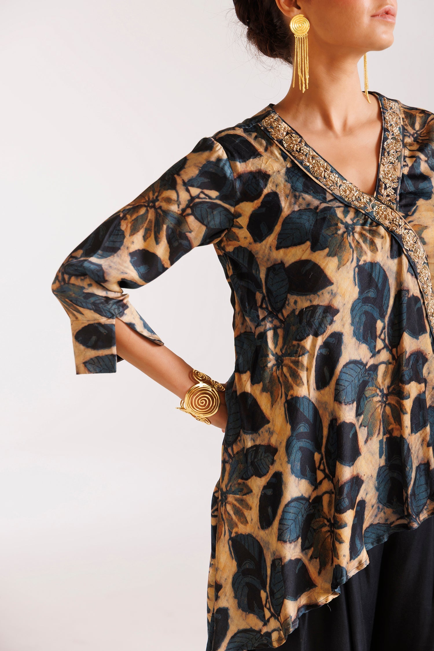 Printed Silk Indowestern with Pearl and Zardozi work