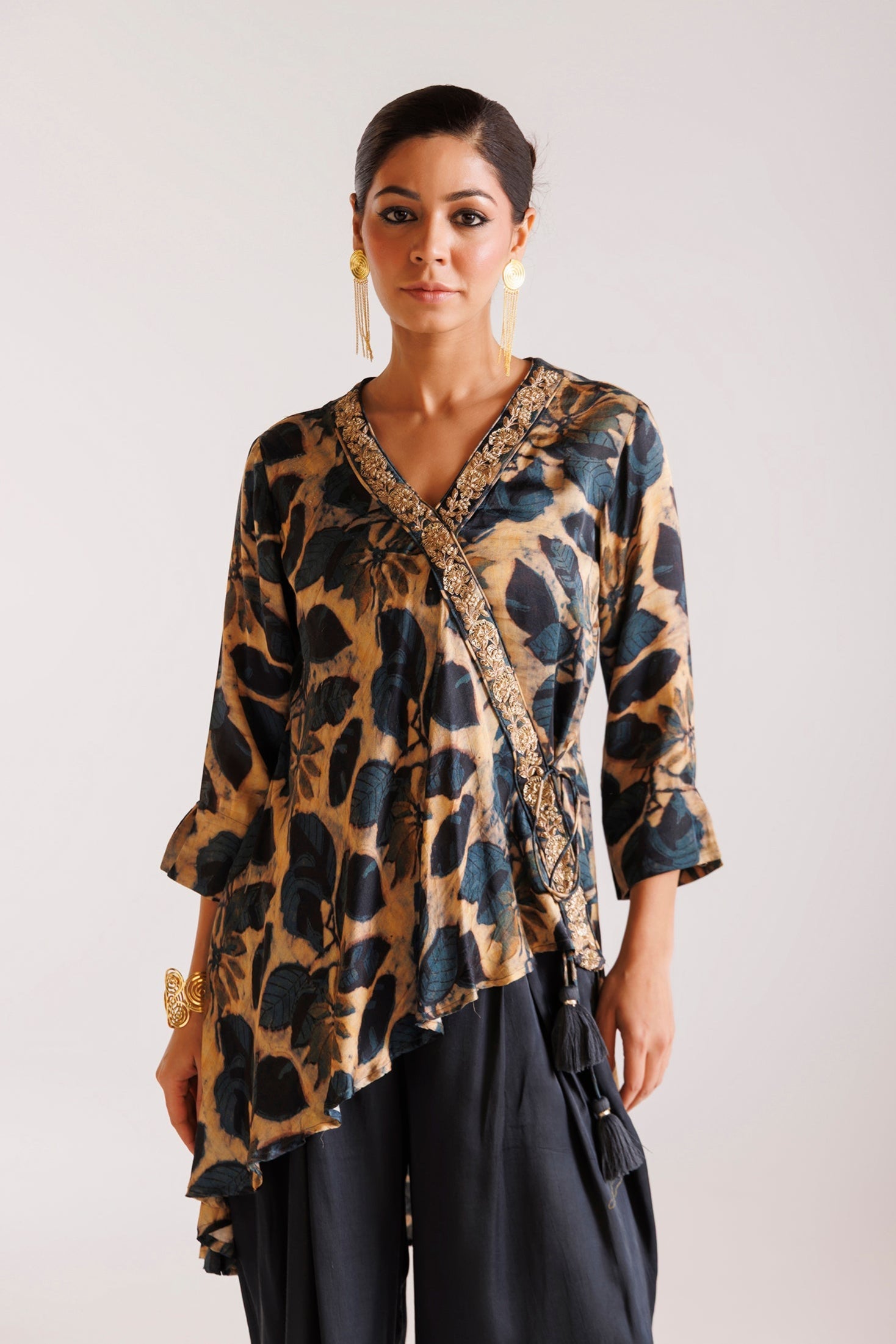 Printed Silk Indowestern with Pearl and Zardozi work