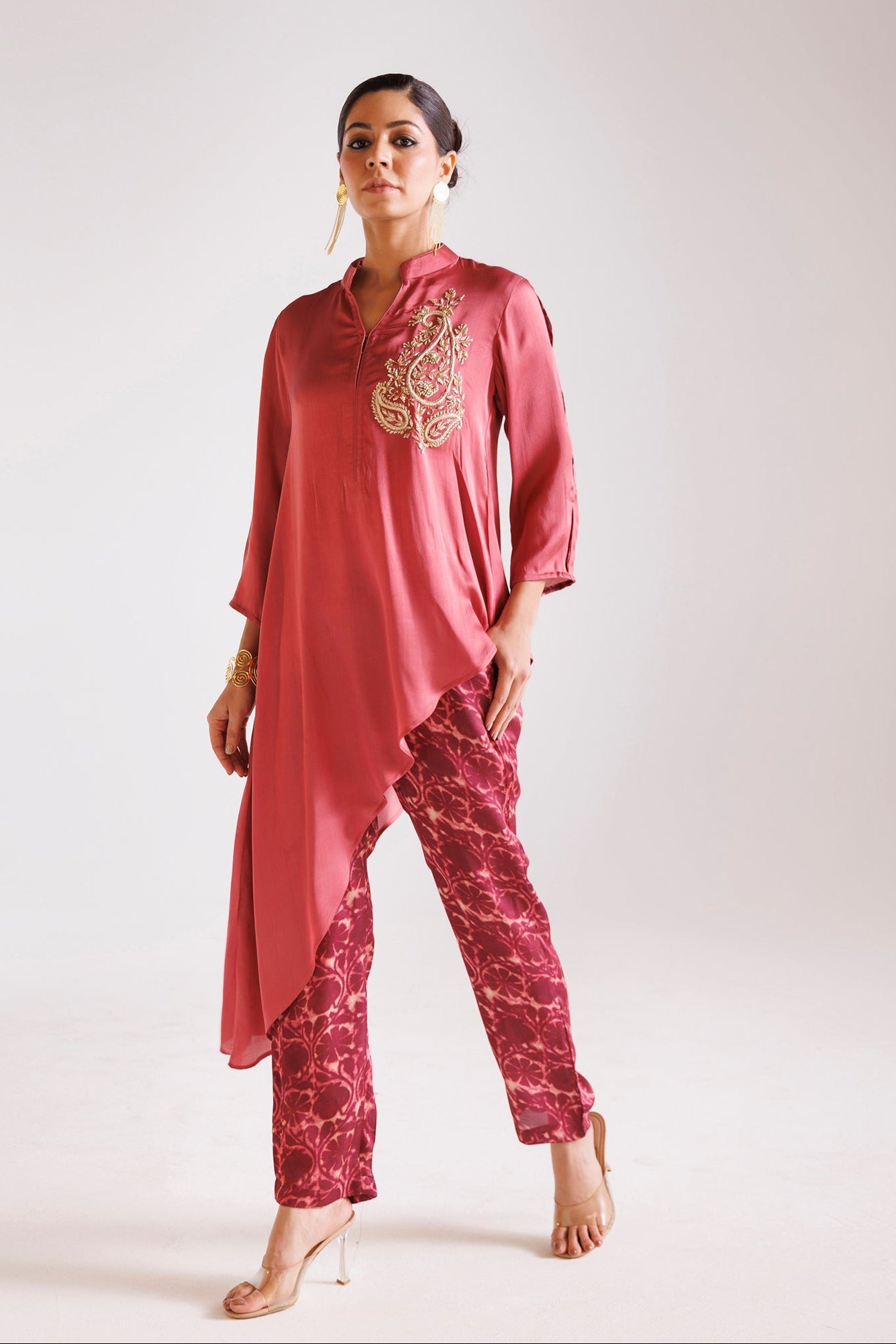 Printed Silk Indowestern with Dori and Zardozi work