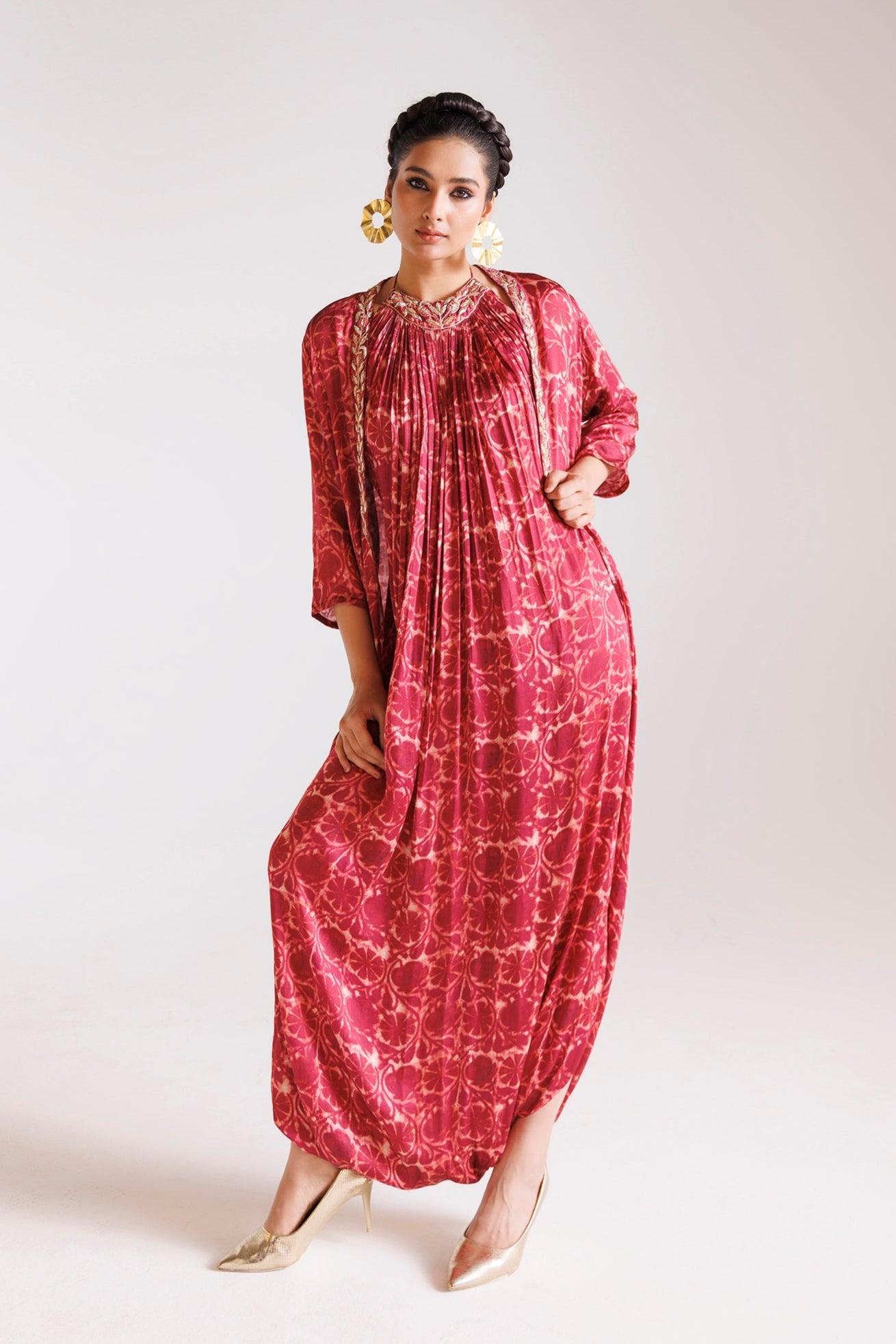 Printed Silk Indowestern with Thread and Zardozi work