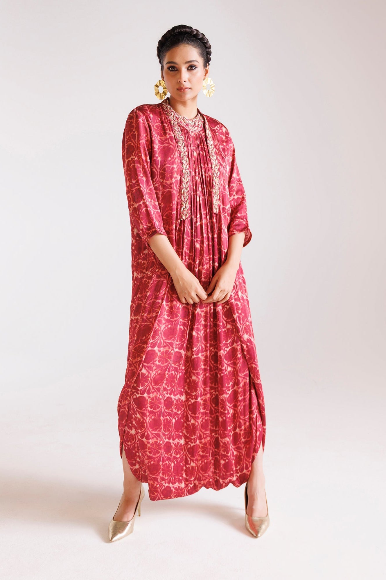 Printed Silk Indowestern with Thread and Zardozi work