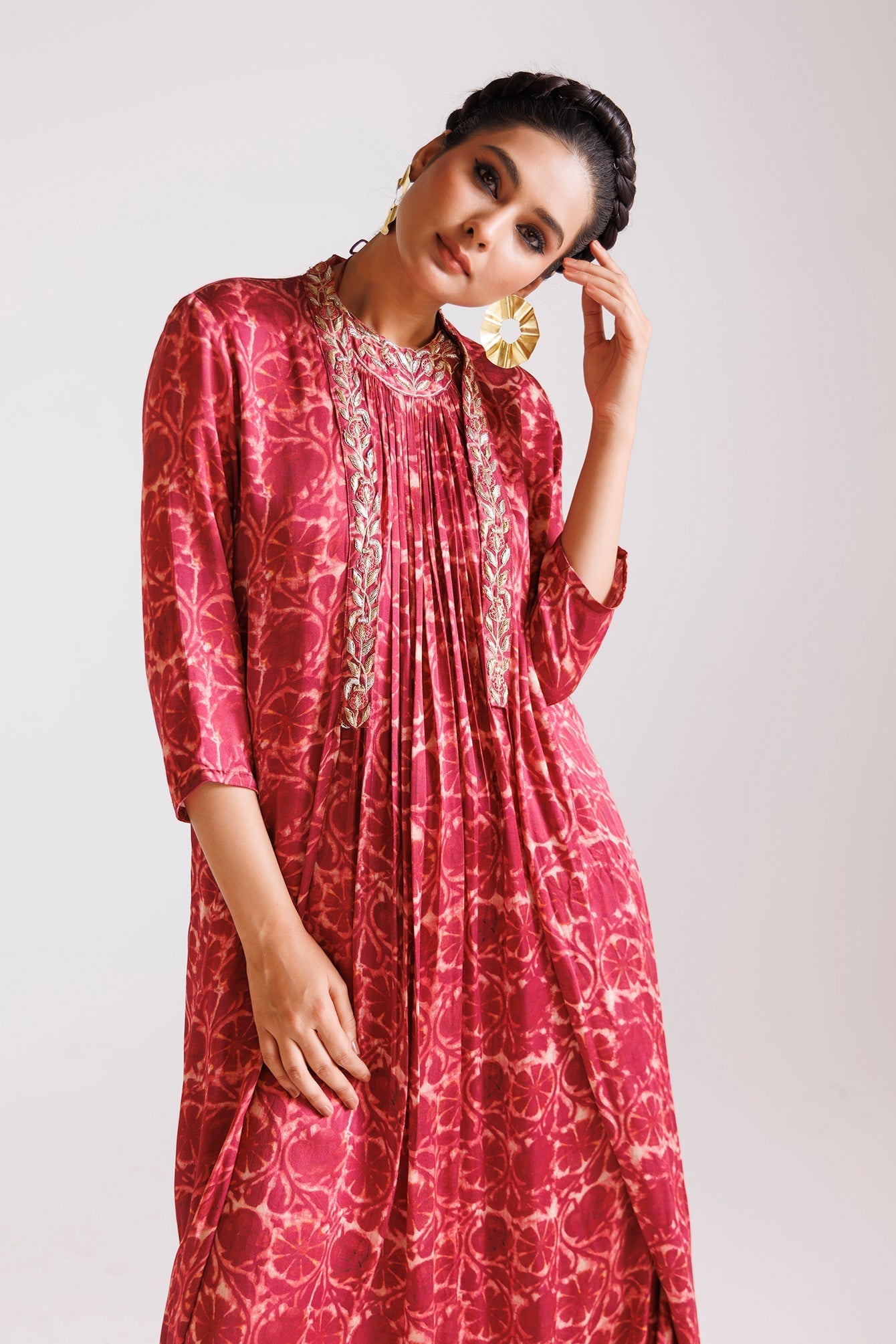 Printed Silk Indowestern with Thread and Zardozi work