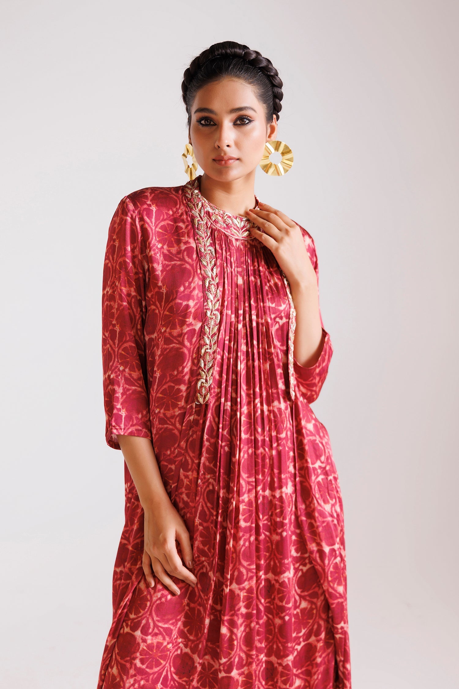 Printed Silk Indowestern with Thread and Zardozi work