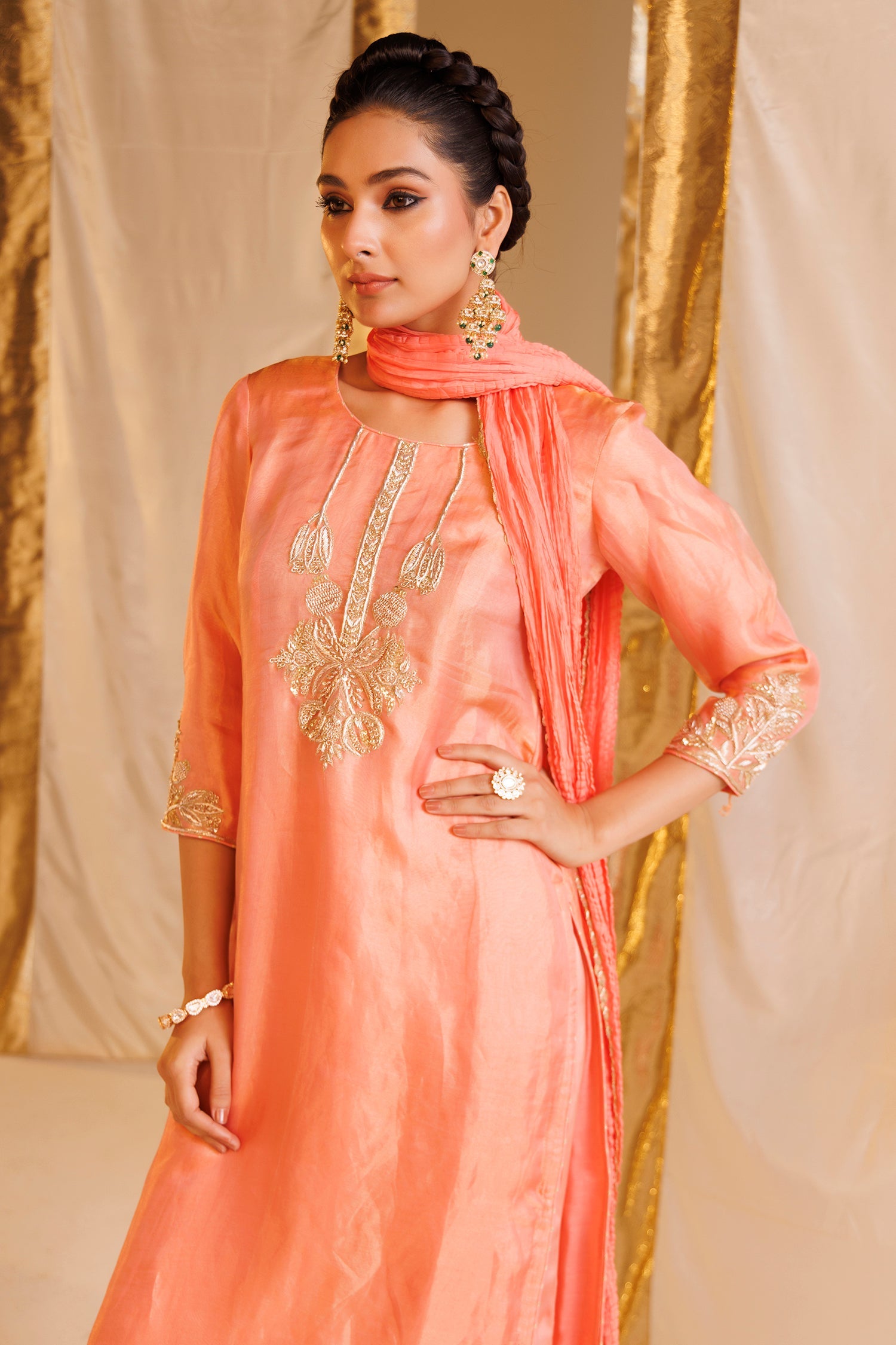 Tissue Straight Suit with Aari and Zardozi work