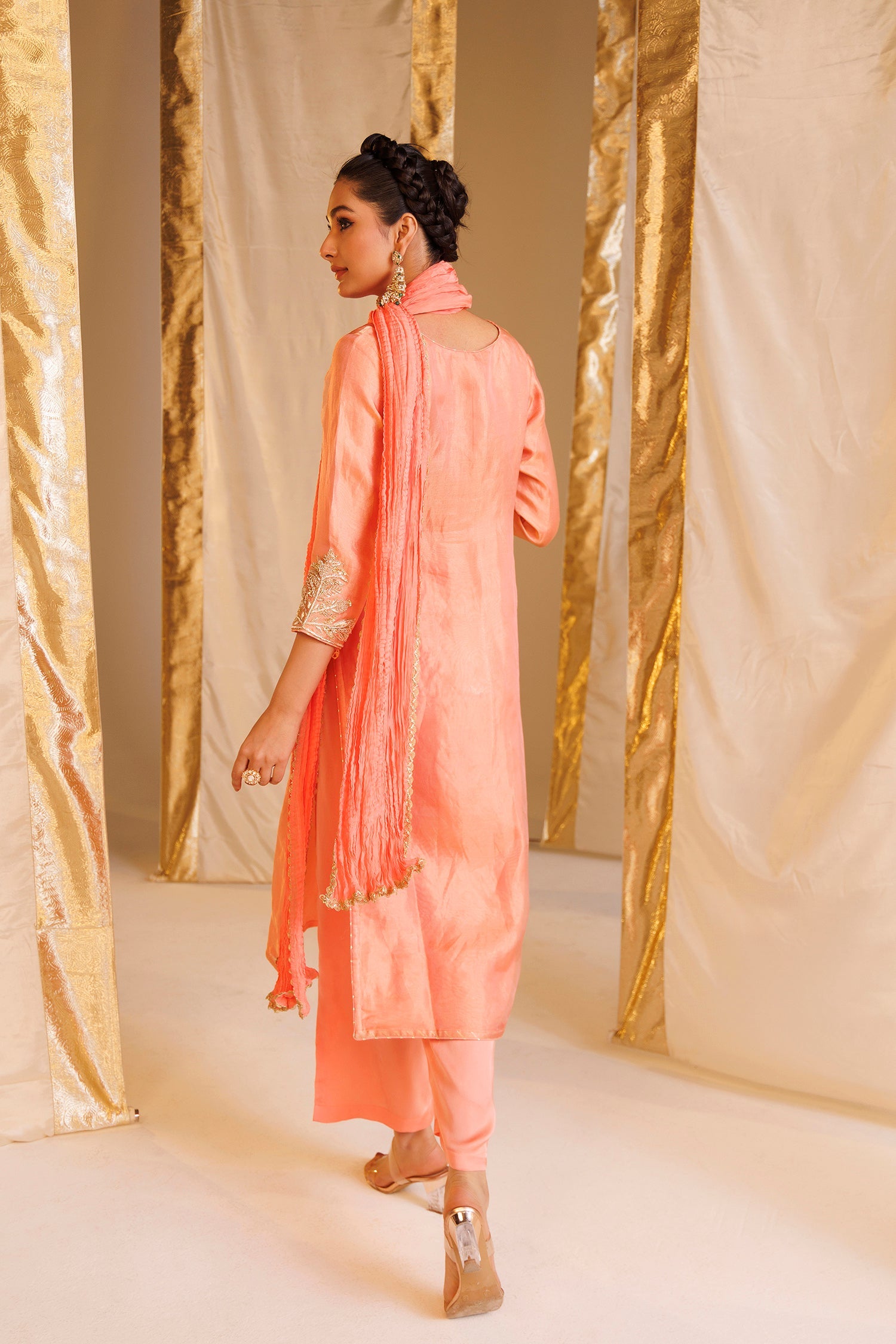 Tissue Straight Suit with Aari and Zardozi work