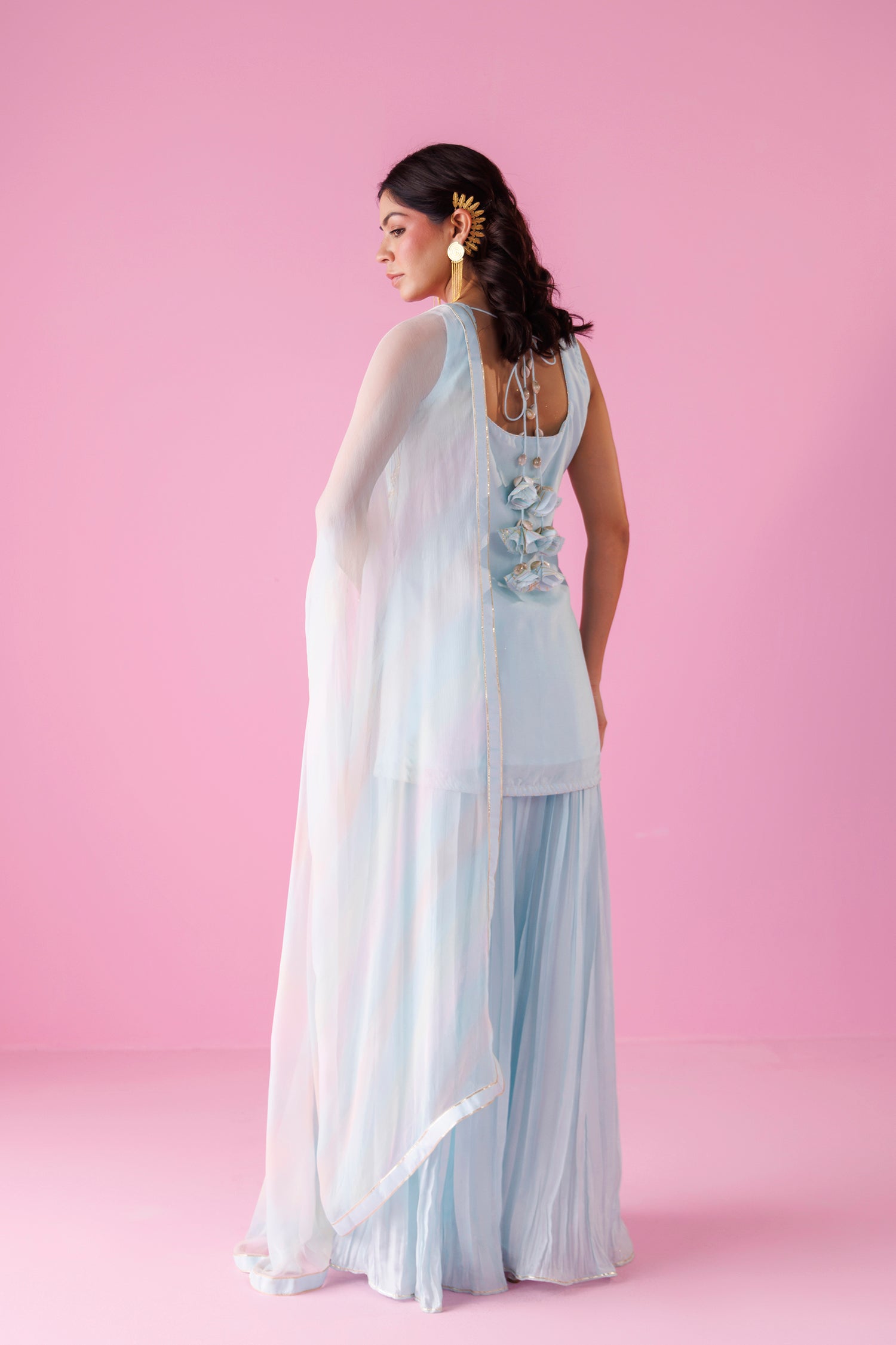 Embroidered Leheriya Silk Suit with Shaded Dupatta