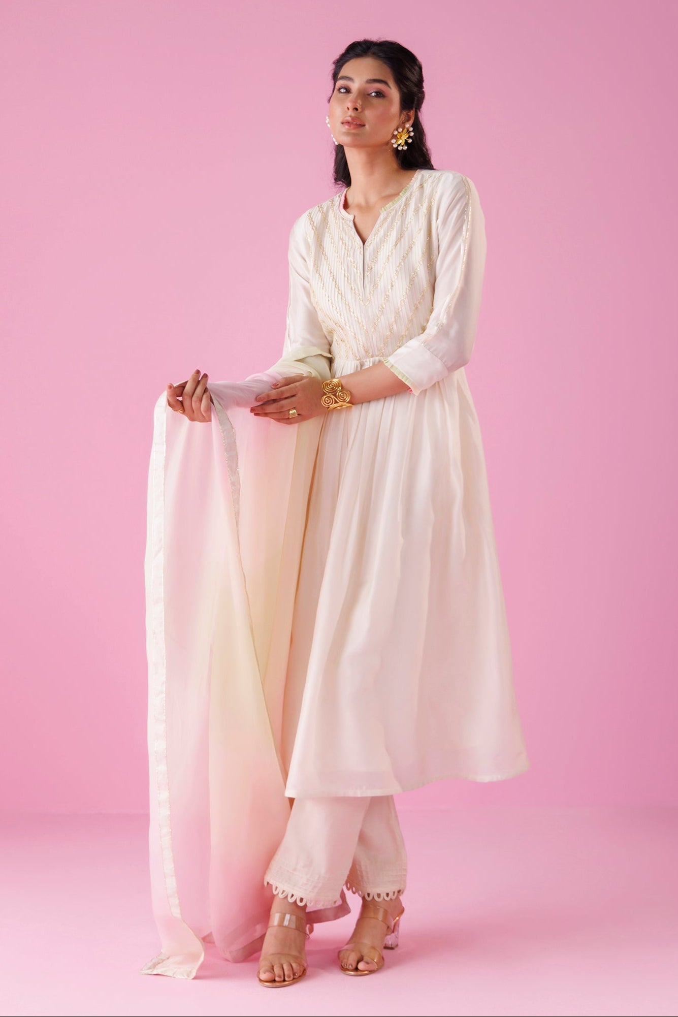 Leheriya Anarkali Silk Suit with Thread work