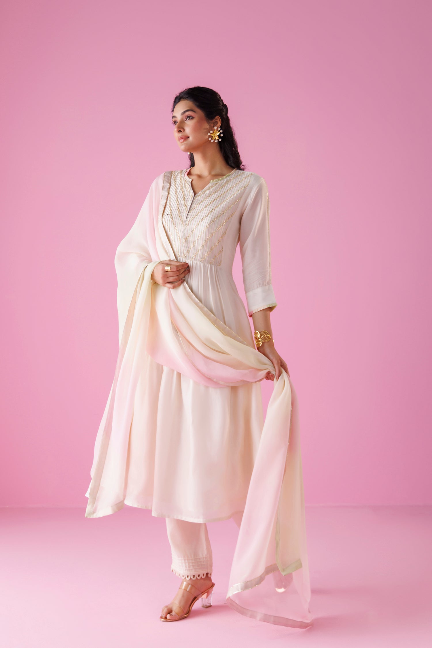 Leheriya Anarkali Silk Suit with Thread work