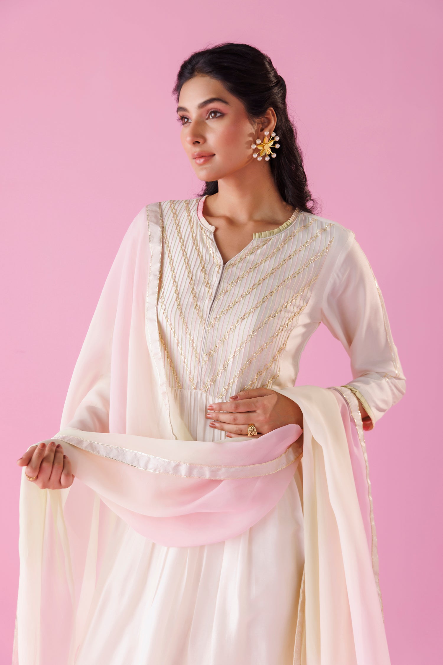 Leheriya Anarkali Silk Suit with Thread work