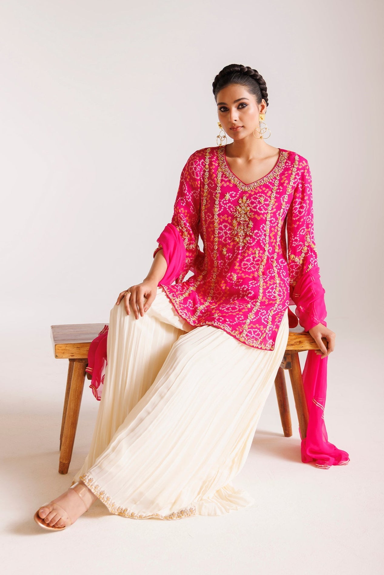Bandhej Chinon Georgette Suit with Pearl and Thread work