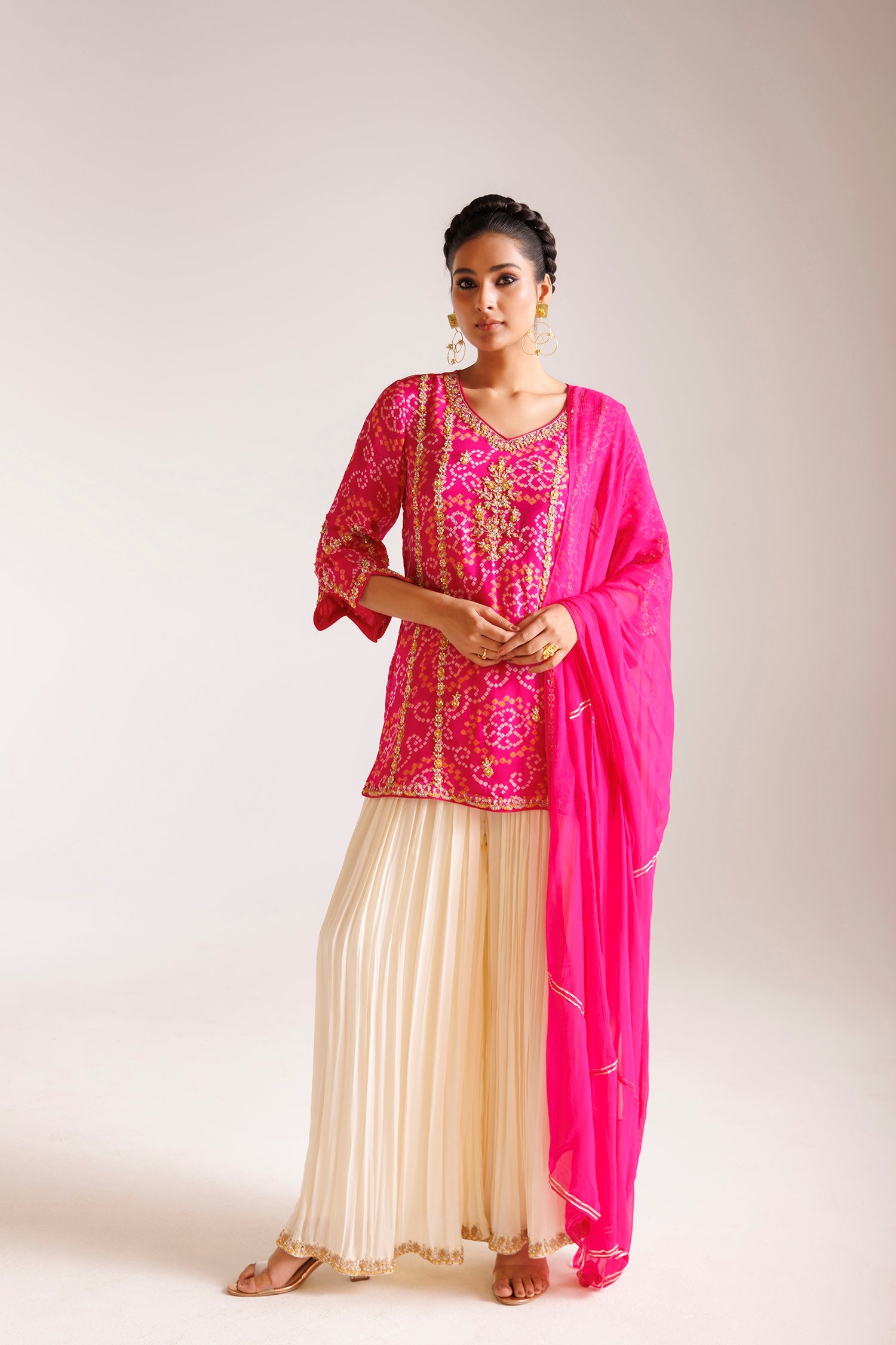 Bandhej Chinon Georgette Suit with Pearl and Thread work