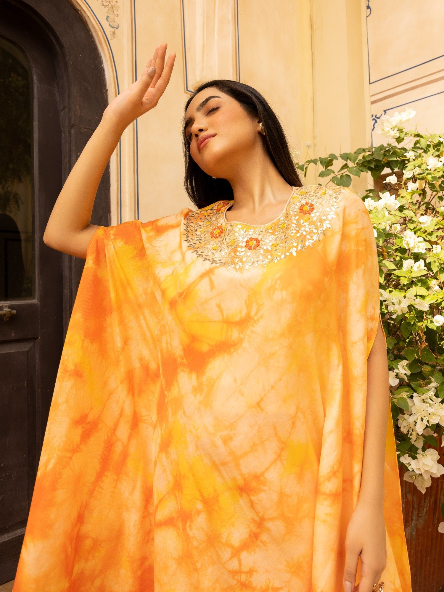 Tie & Dye Muslin Gota Patti Suit Stitched with Flared Sleeves