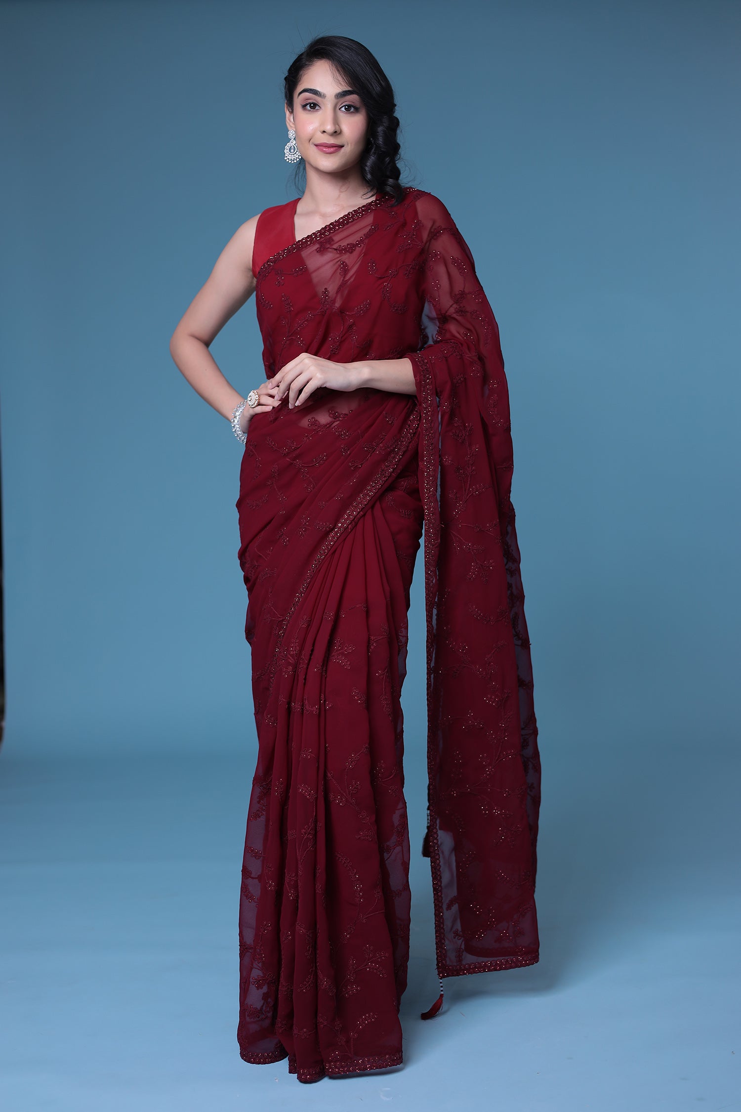 Embroidered Georgette Saree with Sequins work.